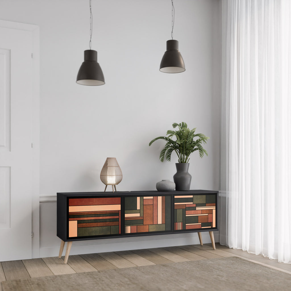 FIGURES OF NATURE 3-Door TV Stand in Black Finish