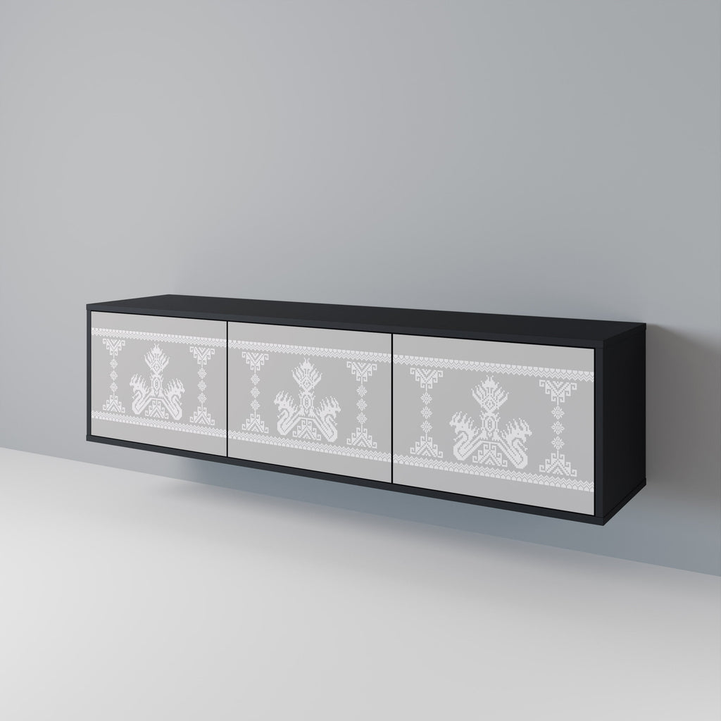 THAI GRAY 3-Door TV Stand in Black Finish