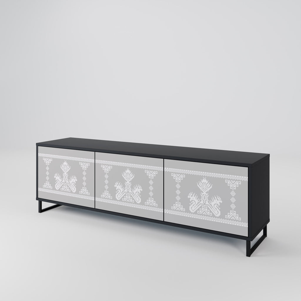 THAI GRAY 3-Door TV Stand in Black Finish
