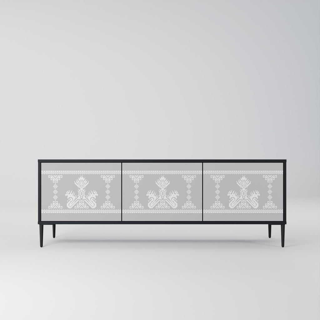 THAI GRAY 3-Door TV Stand in Black Finish