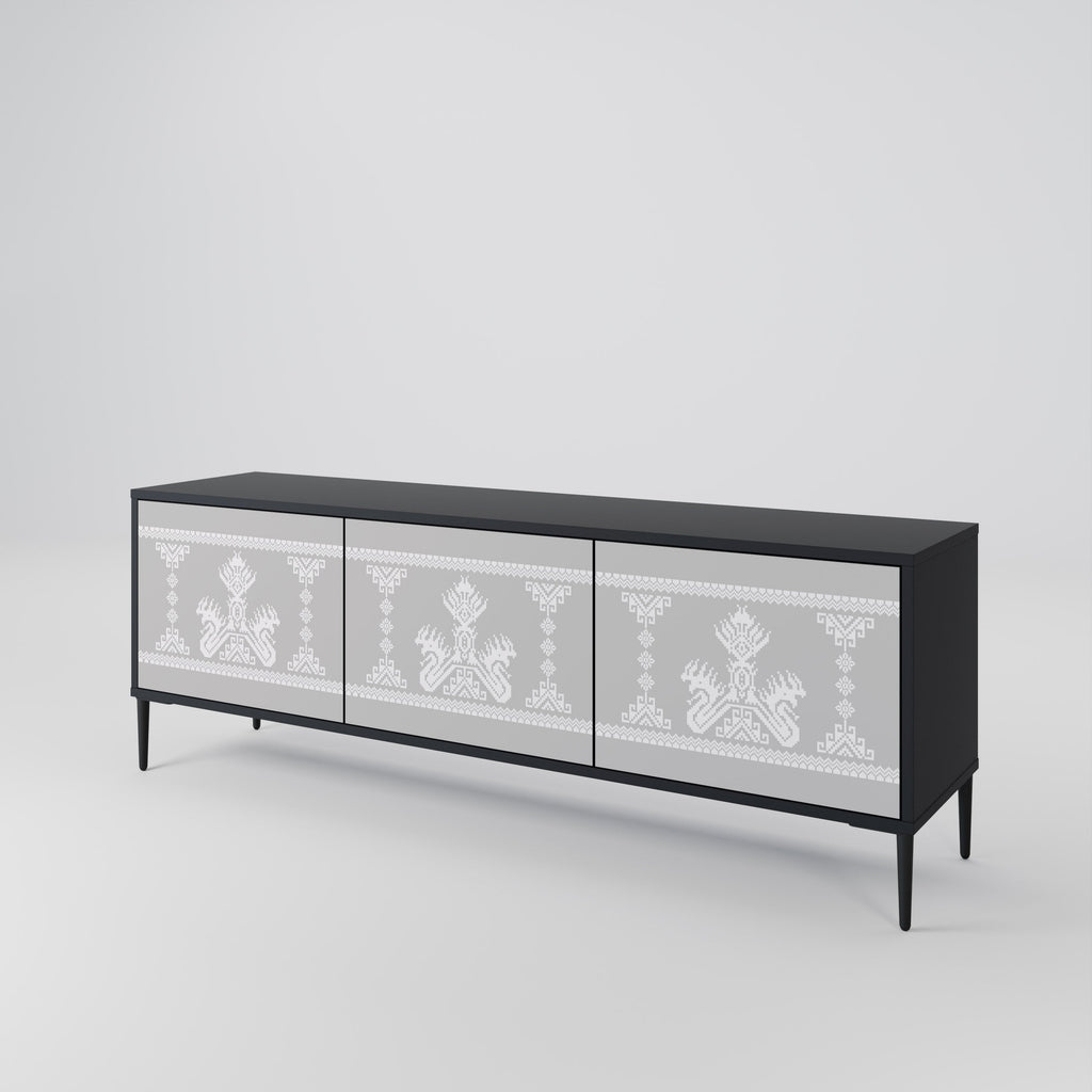 THAI GRAY 3-Door TV Stand in Black Finish