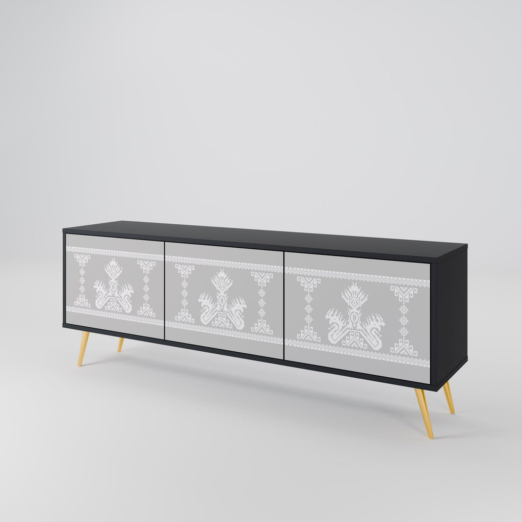 THAI GRAY 3-Door TV Stand in Black Finish