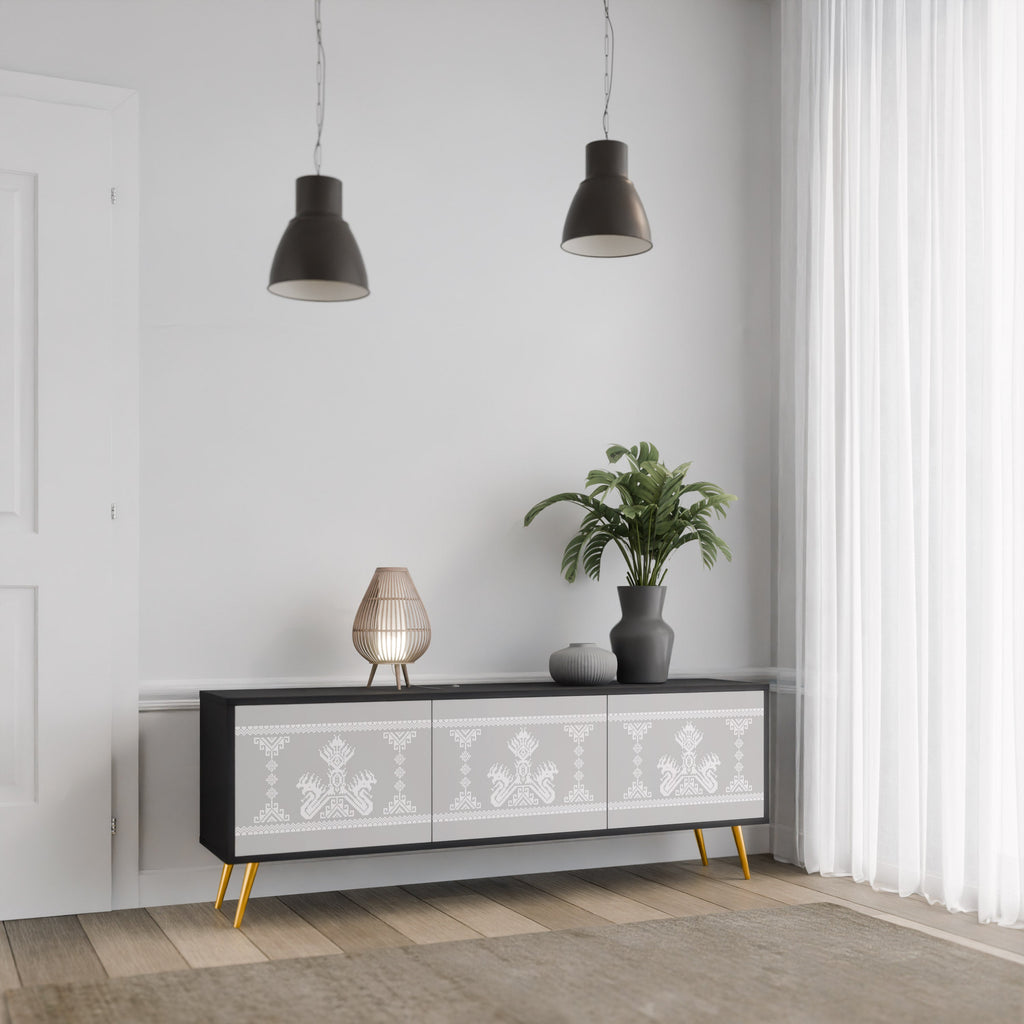 THAI GRAY 3-Door TV Stand in Black Finish