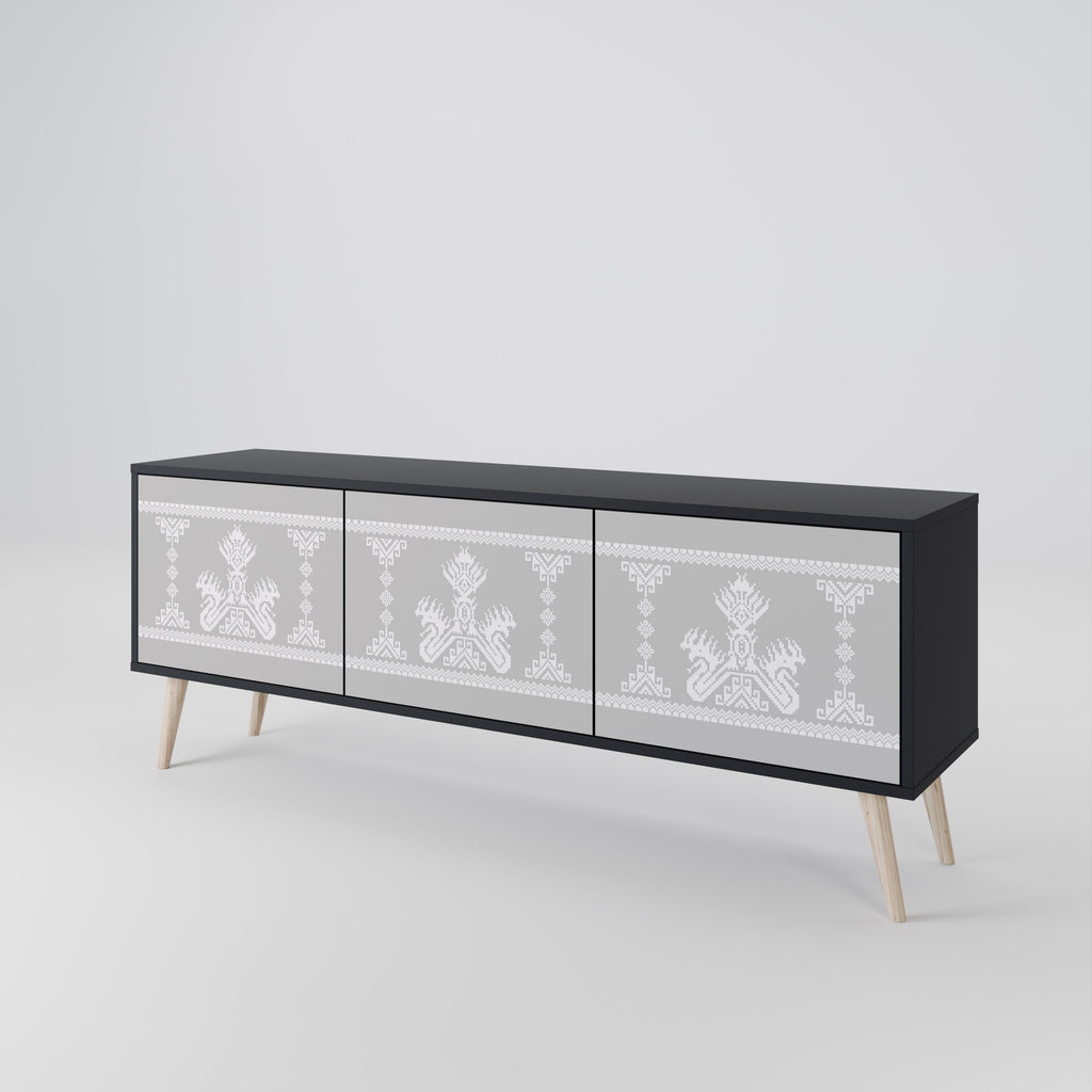 THAI GRAY 3-Door TV Stand in Black Finish