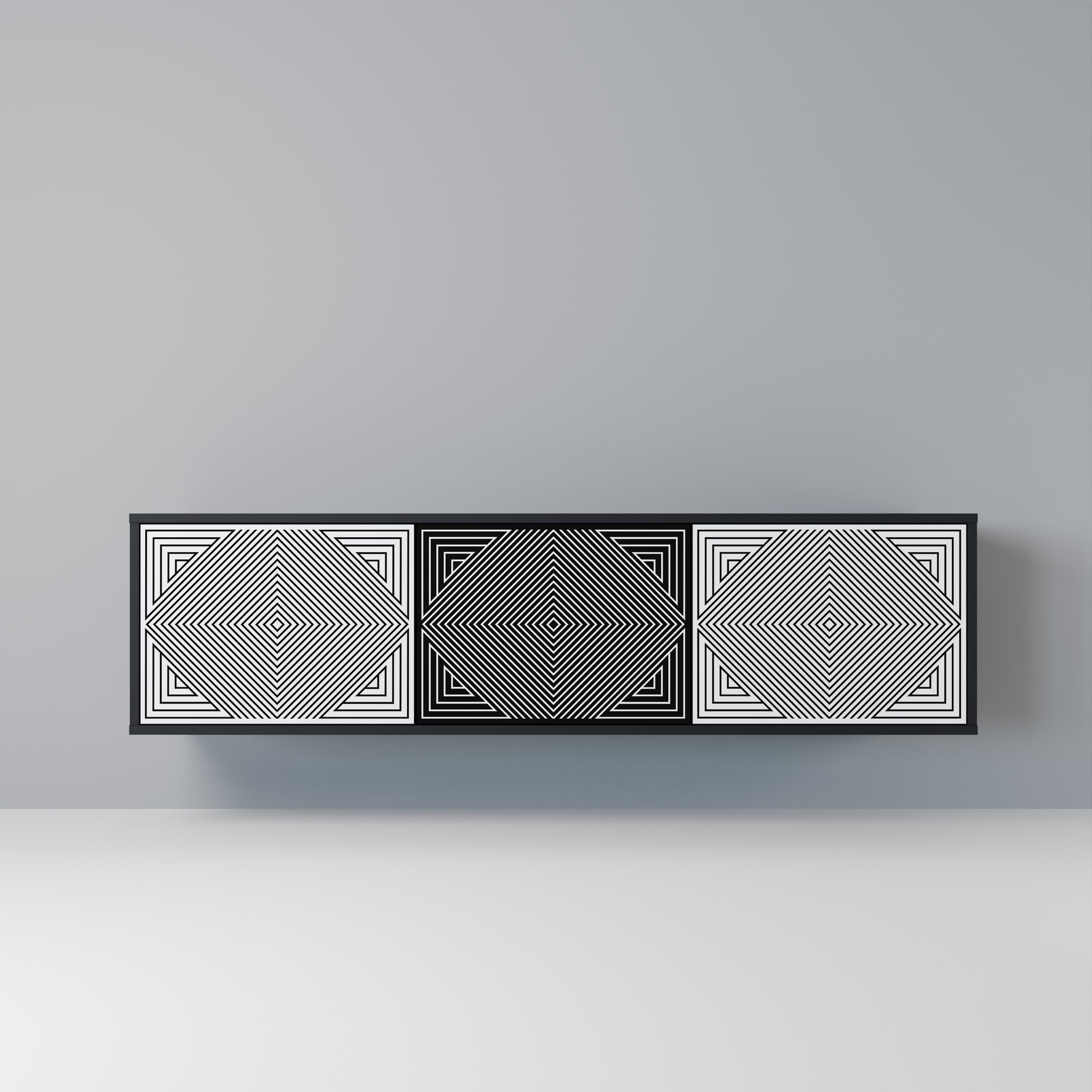 Meuble TV 3 portes POLYGON ILLUSION finition noire