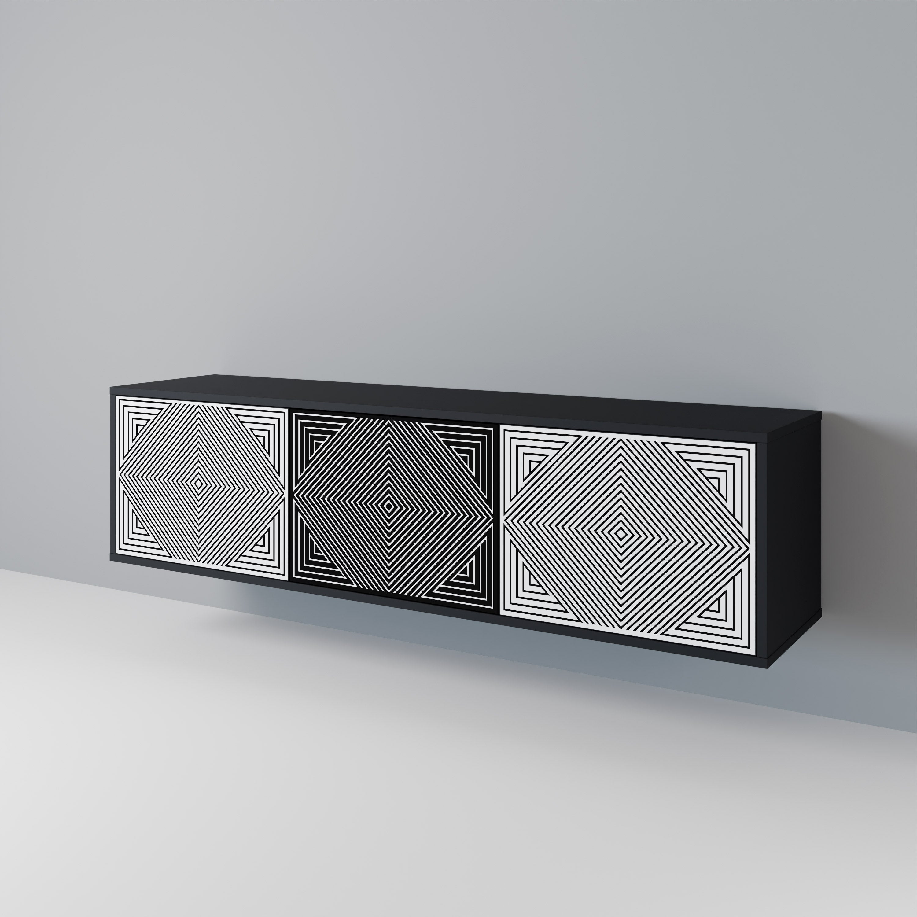 Meuble TV 3 portes POLYGON ILLUSION finition noire