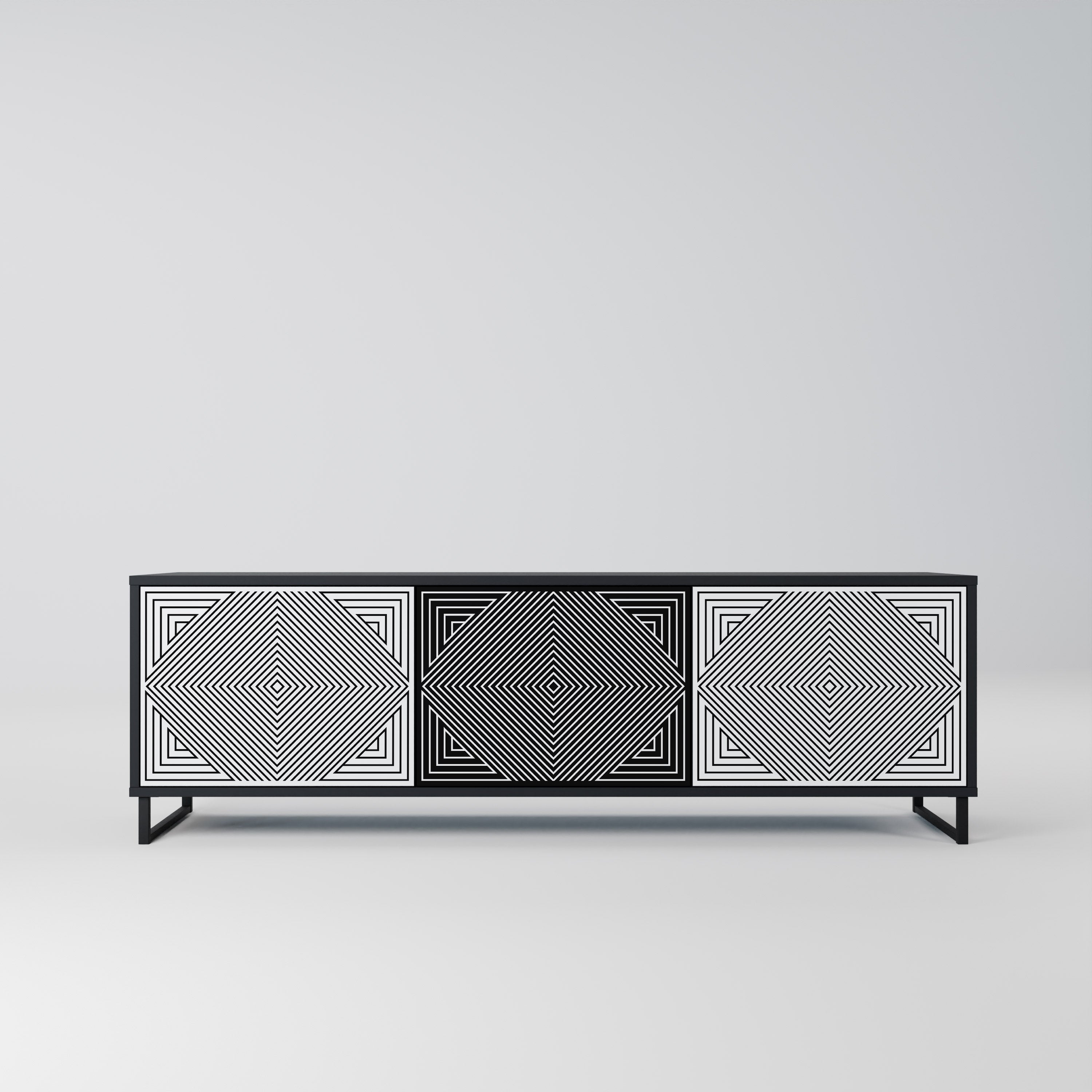 Meuble TV 3 portes POLYGON ILLUSION finition noire