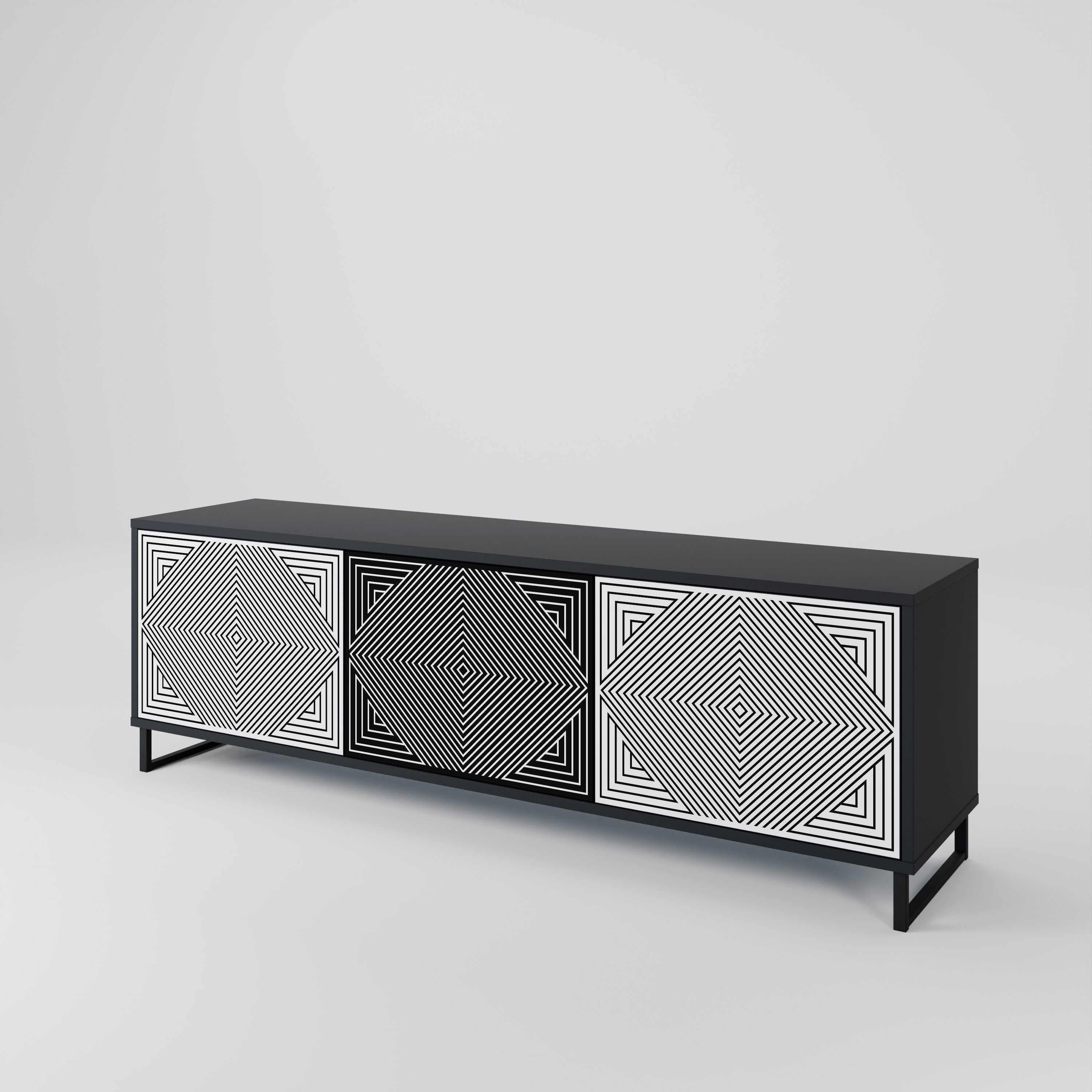 Meuble TV 3 portes POLYGON ILLUSION finition noire