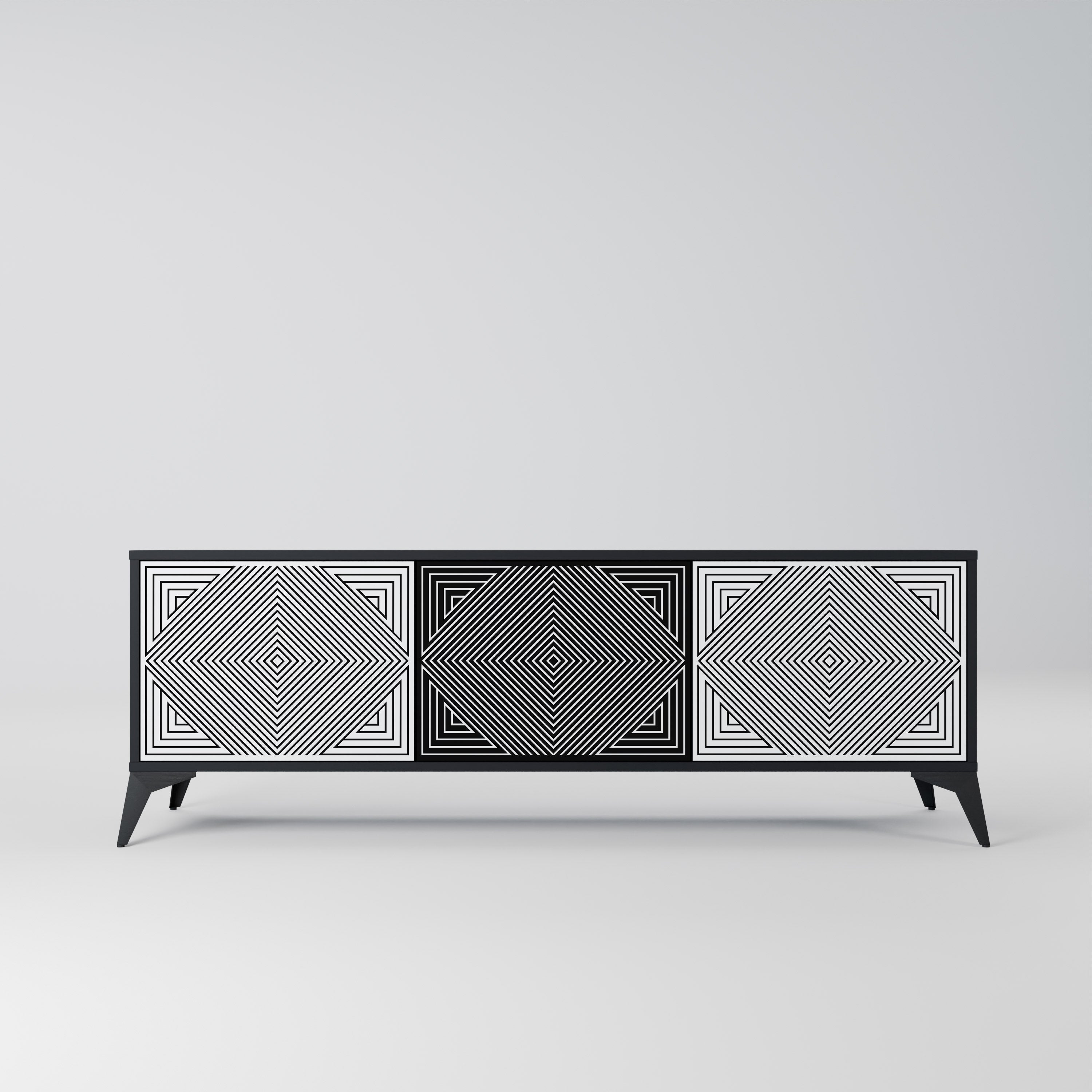 Meuble TV 3 portes POLYGON ILLUSION finition noire