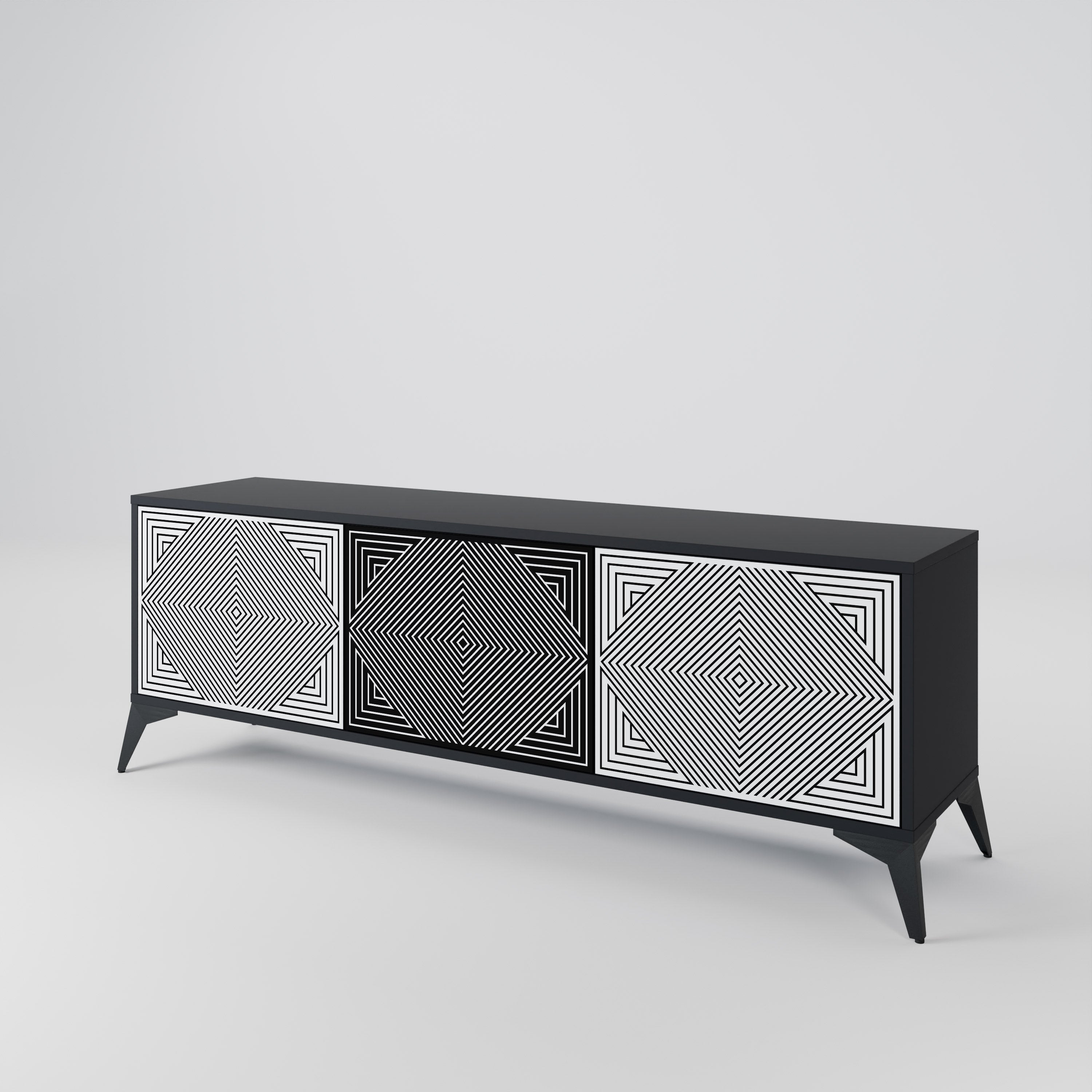 Meuble TV 3 portes POLYGON ILLUSION finition noire