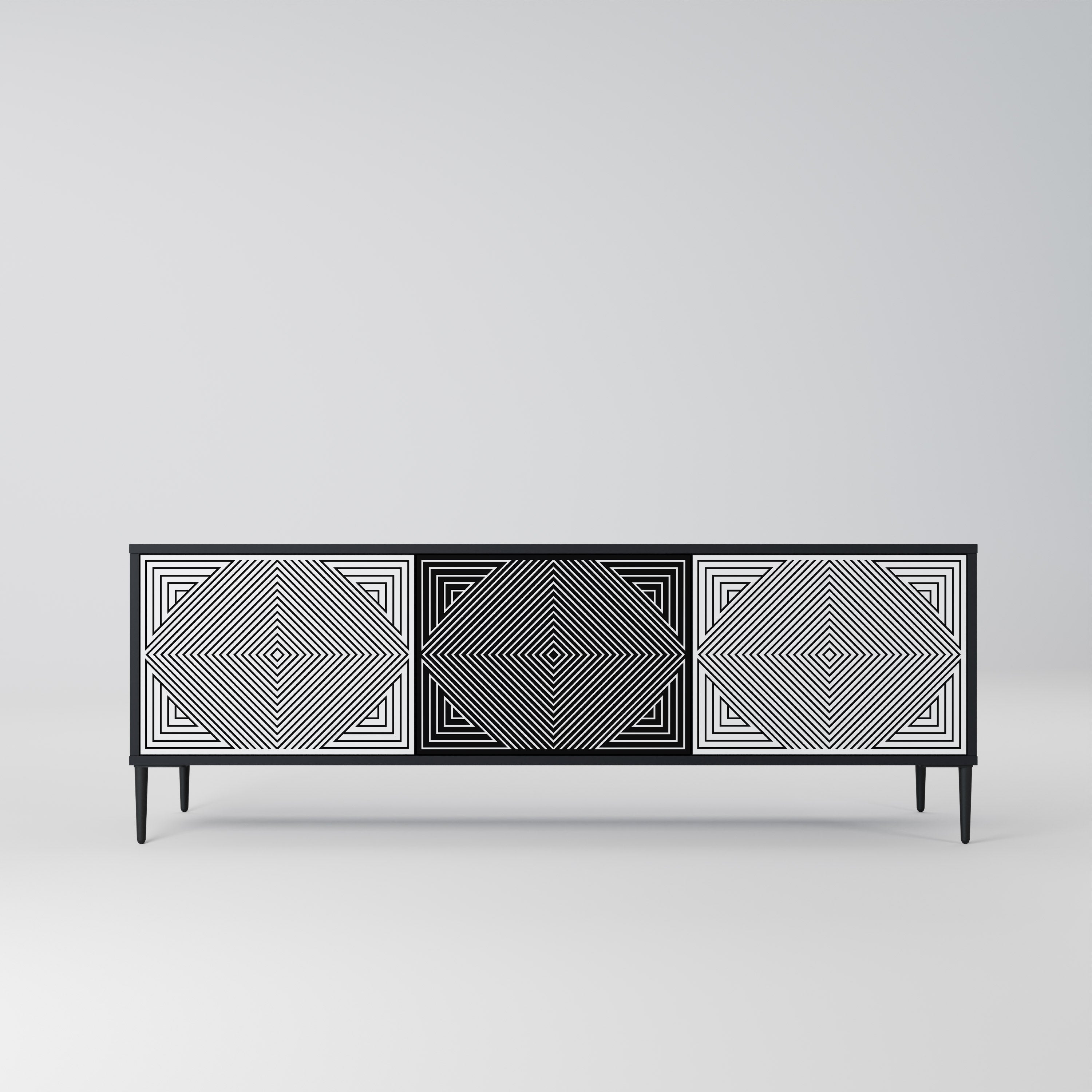 Meuble TV 3 portes POLYGON ILLUSION finition noire