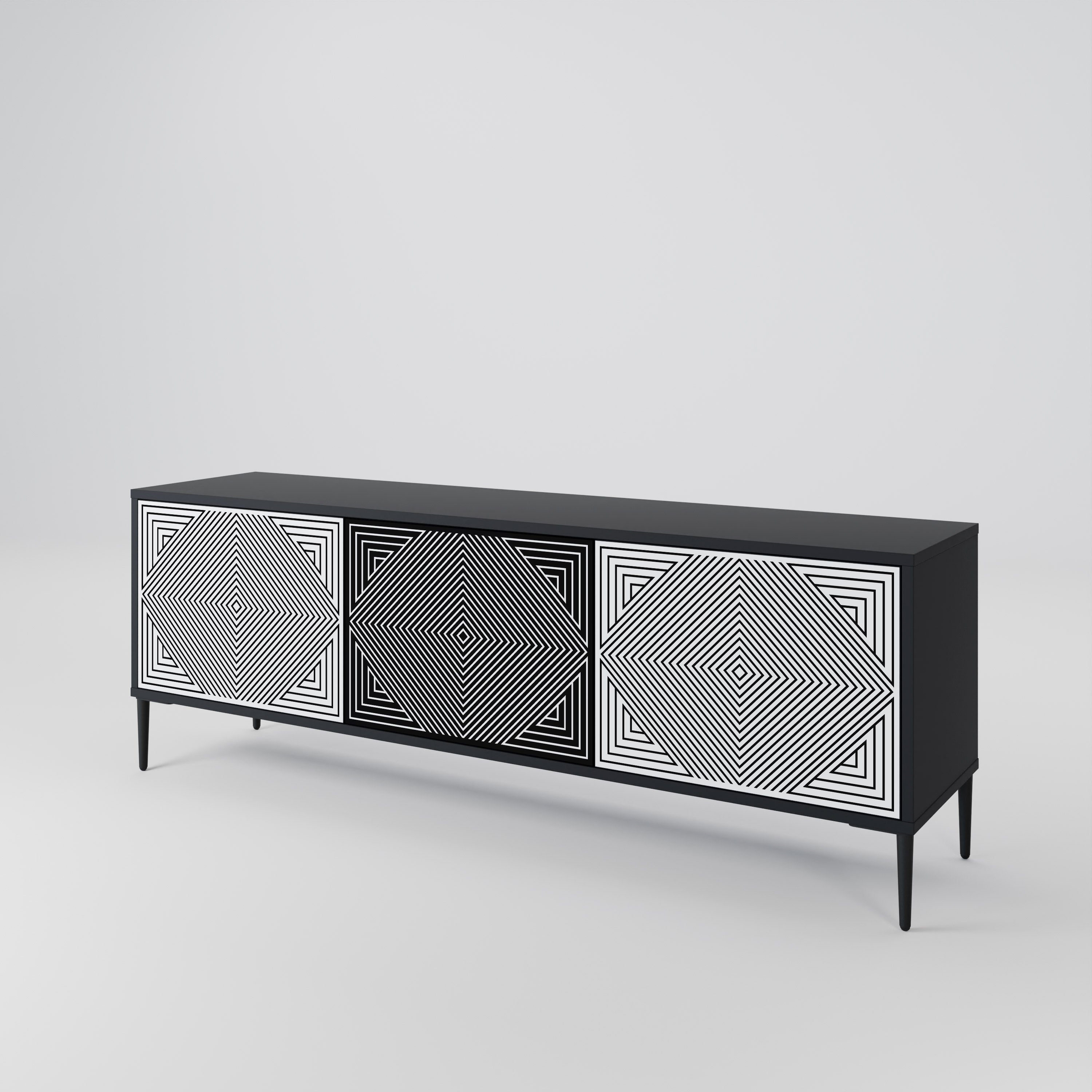 Meuble TV 3 portes POLYGON ILLUSION finition noire