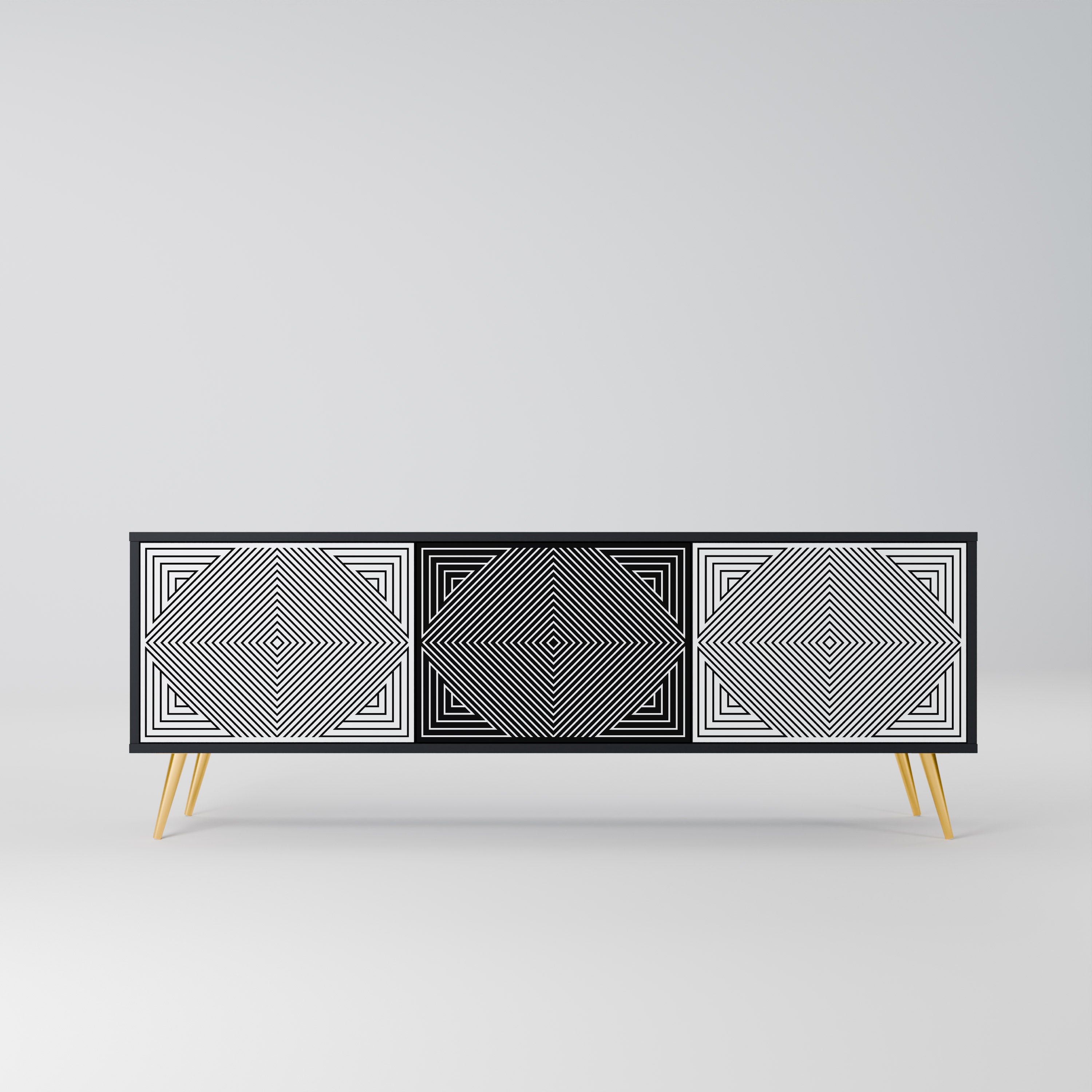 Meuble TV 3 portes POLYGON ILLUSION finition noire