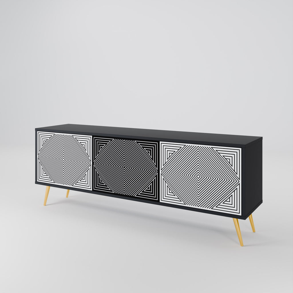 Meuble TV 3 portes POLYGON ILLUSION finition noire