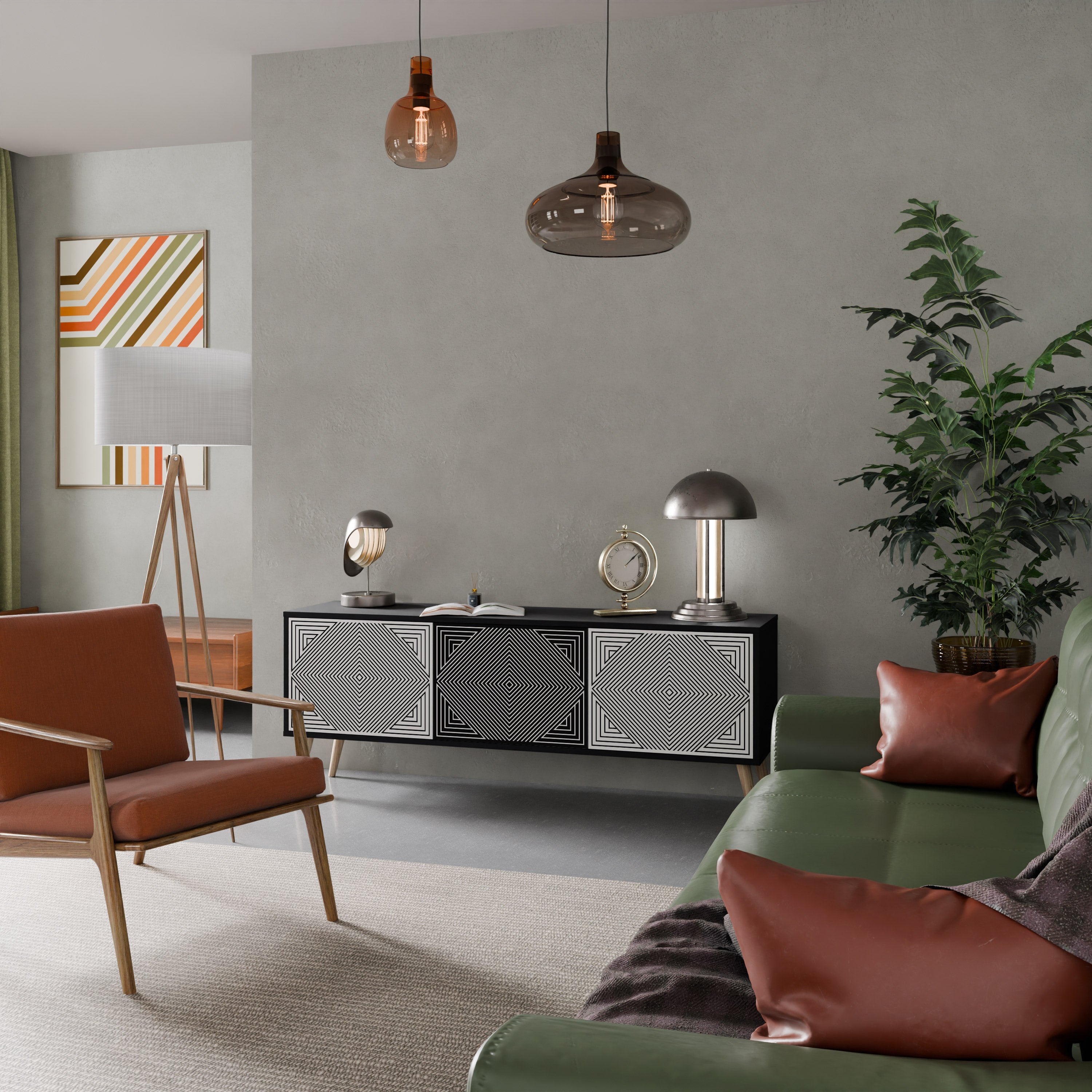 Meuble TV 3 portes POLYGON ILLUSION finition noire