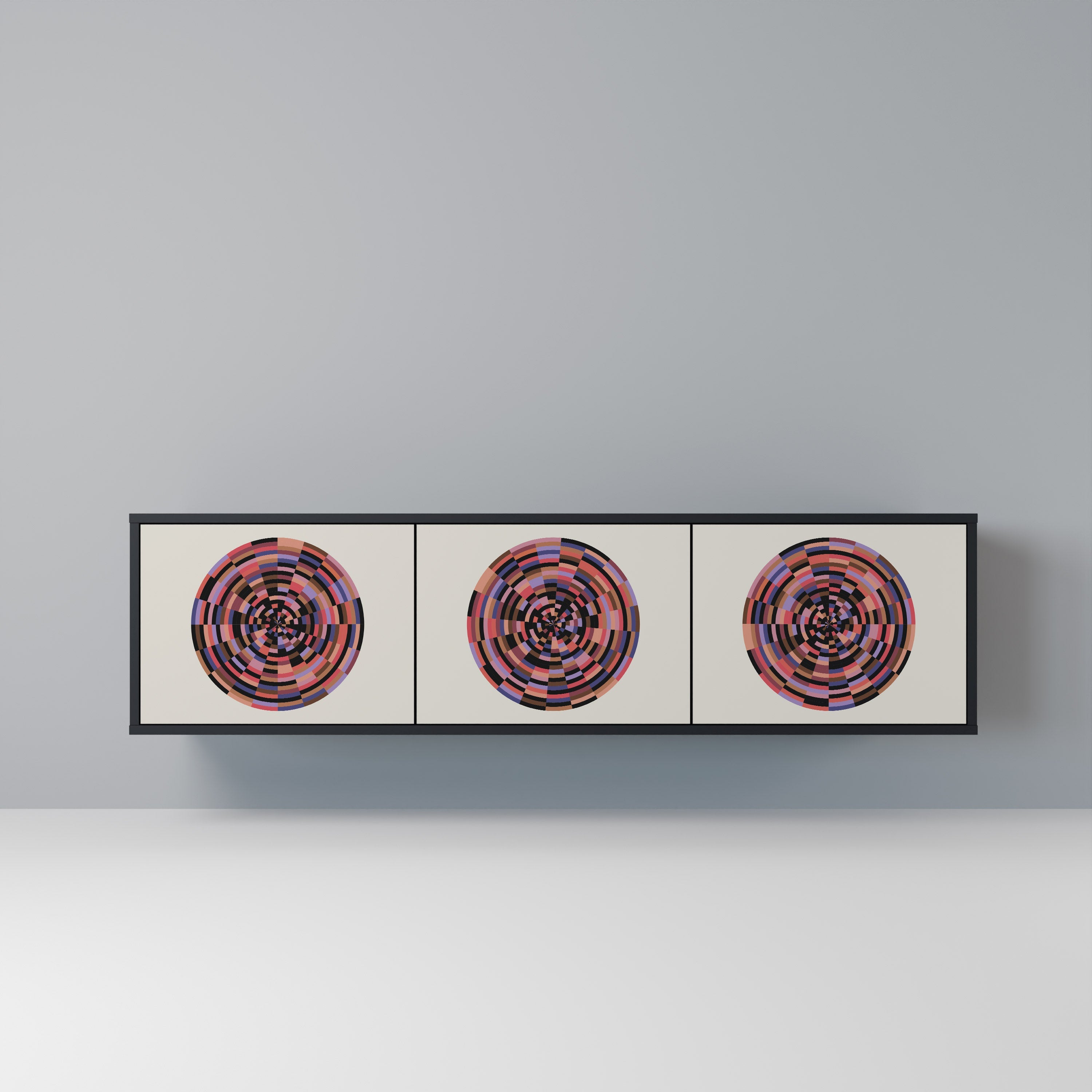 Meuble TV 3 portes BROWN CIRCLES finition noire