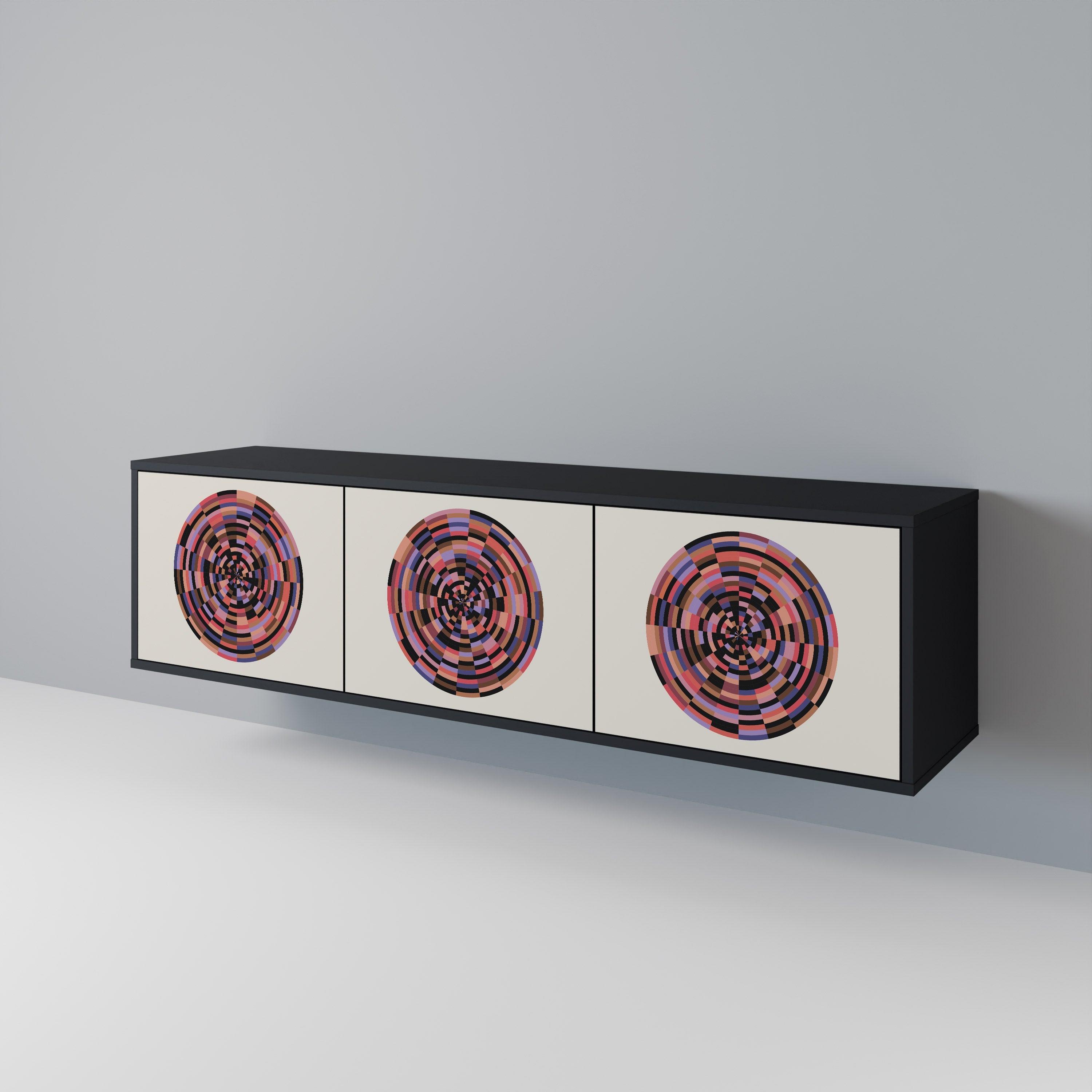 Meuble TV 3 portes BROWN CIRCLES finition noire