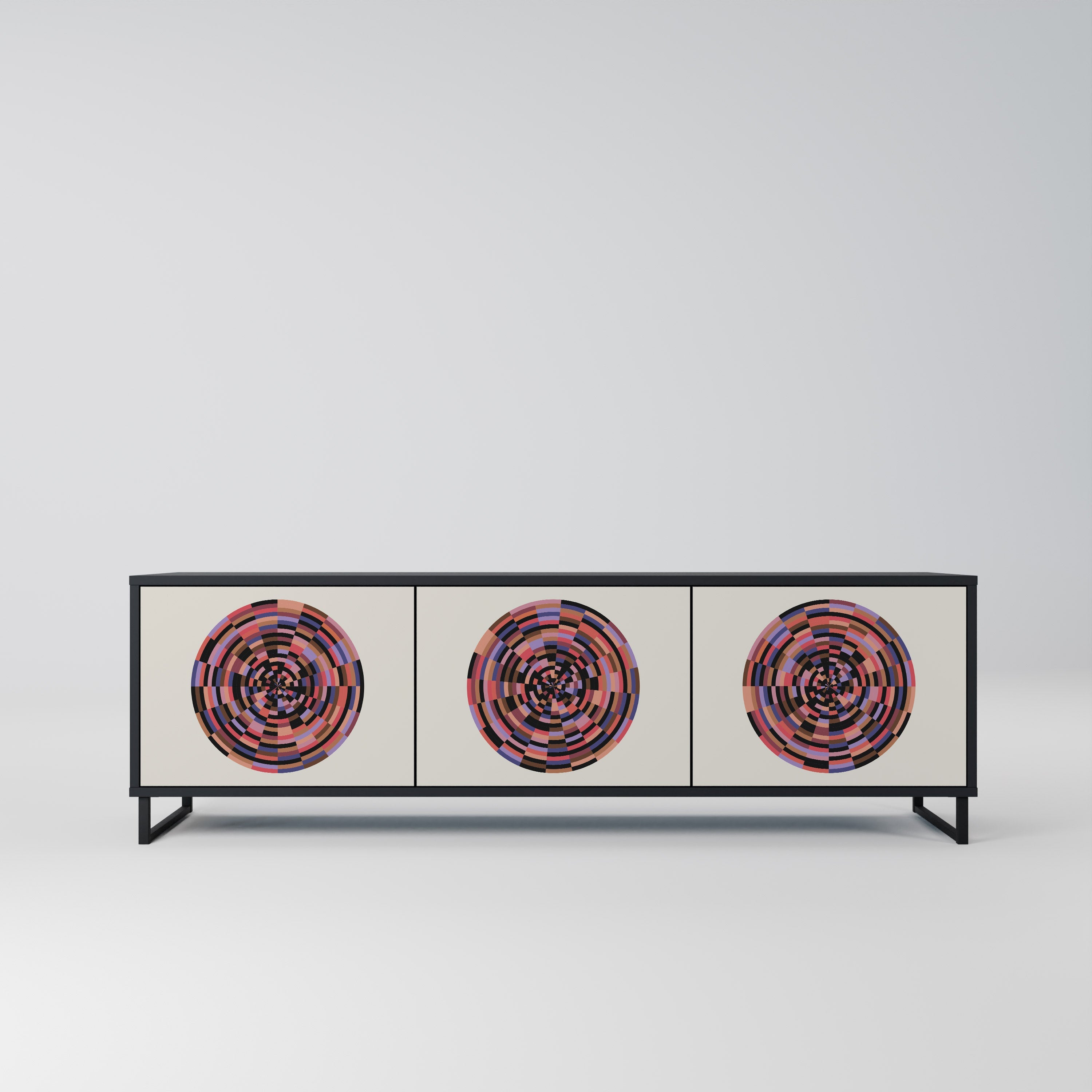 Meuble TV 3 portes BROWN CIRCLES finition noire