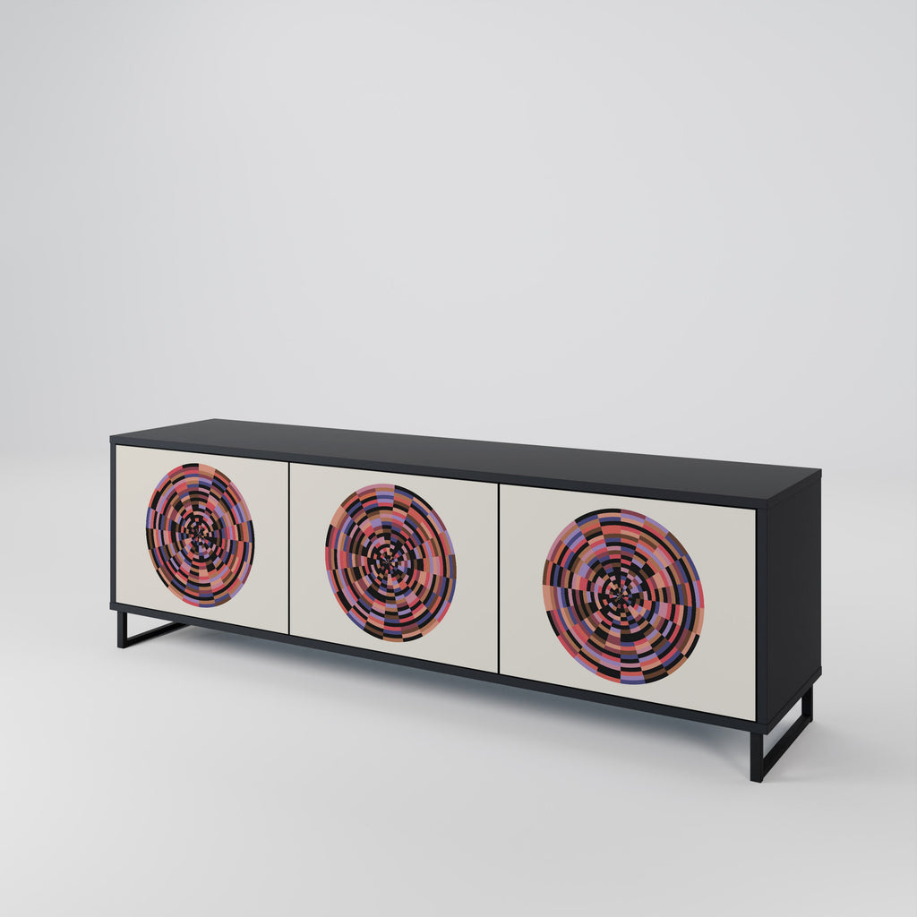 Meuble TV 3 portes BROWN CIRCLES finition noire