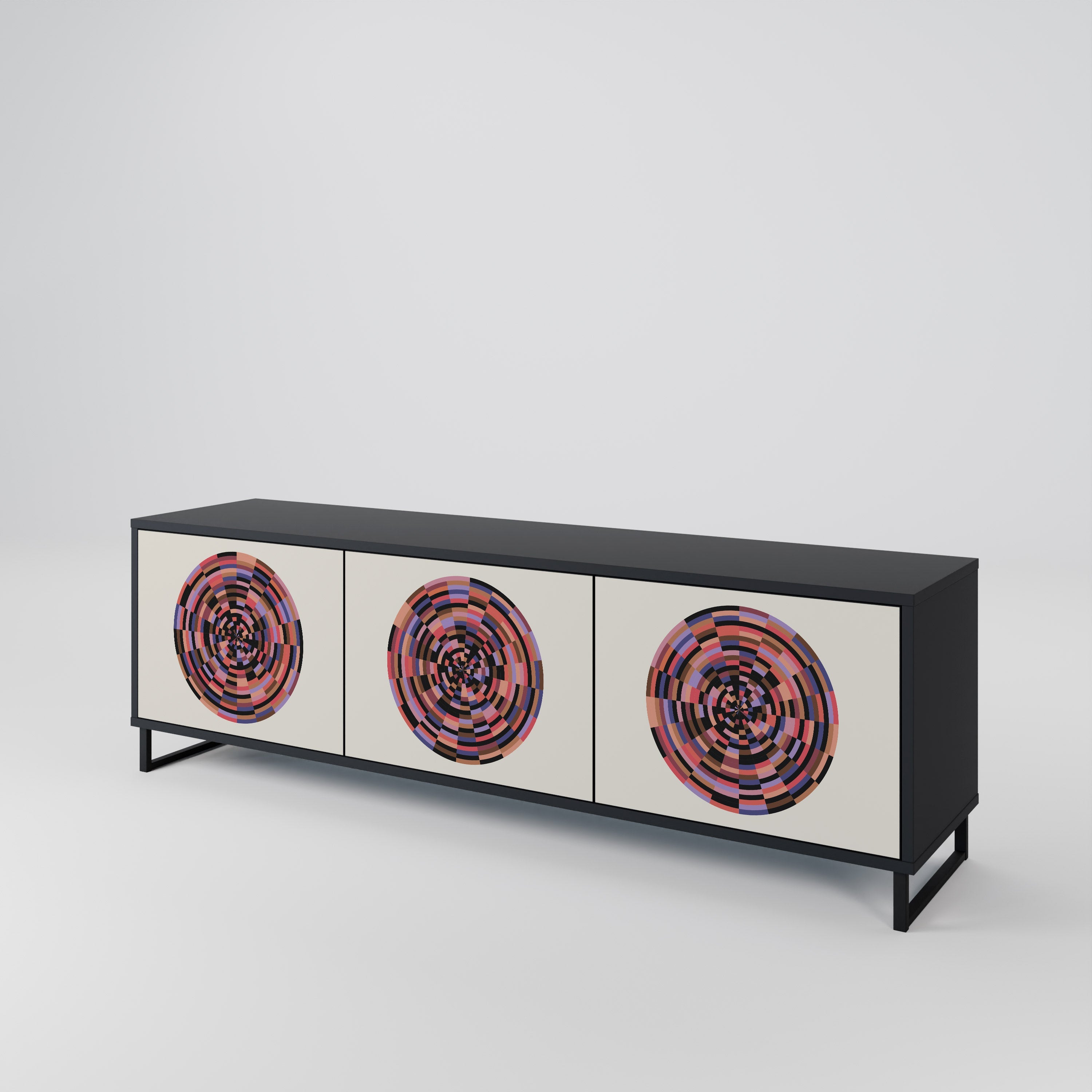 Meuble TV 3 portes BROWN CIRCLES finition noire