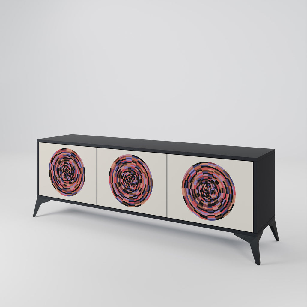 Meuble TV 3 portes BROWN CIRCLES finition noire