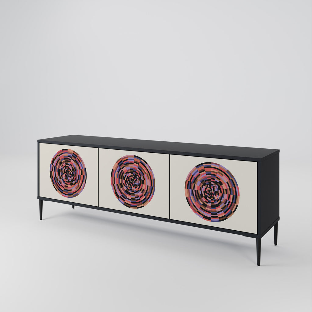 Meuble TV 3 portes BROWN CIRCLES finition noire