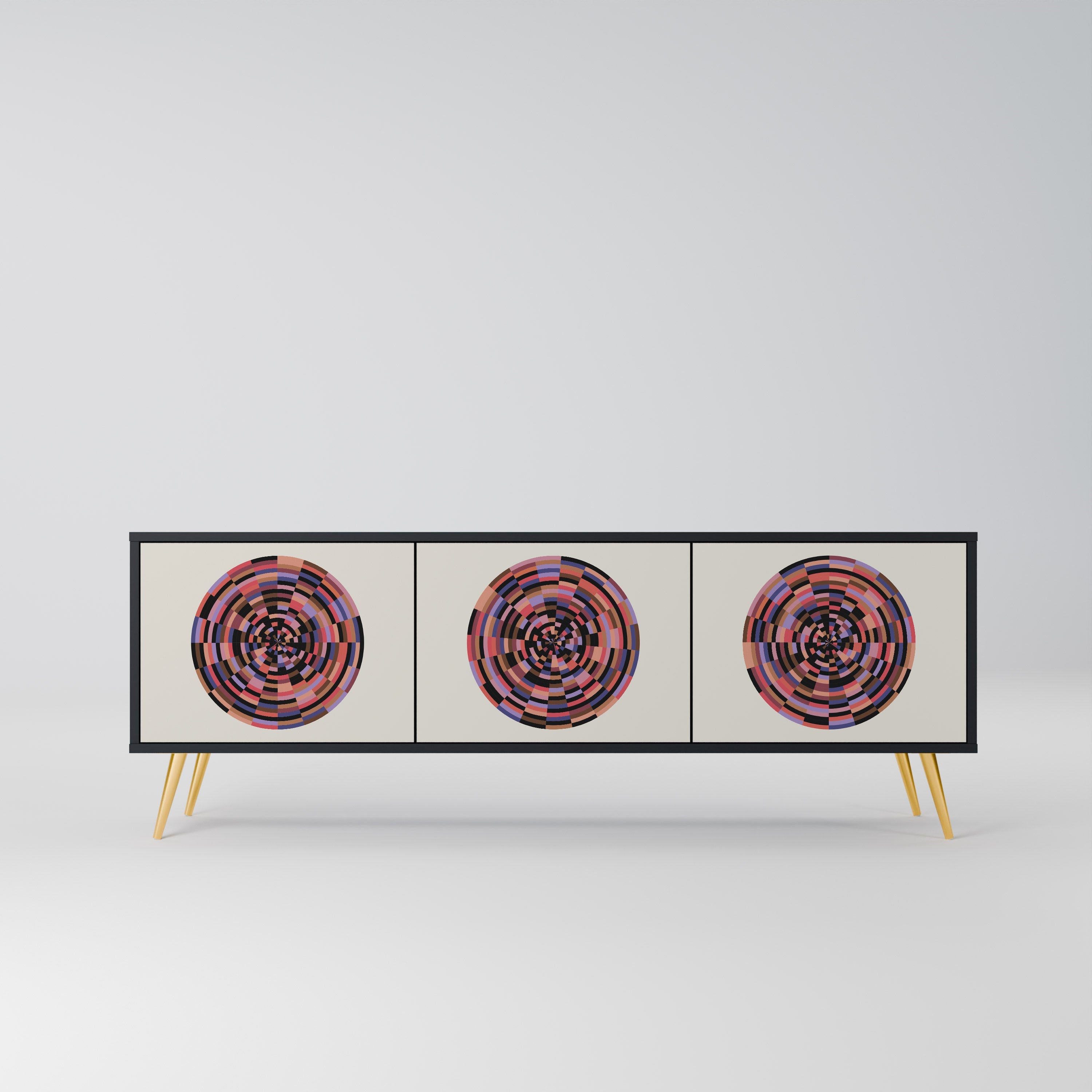 Meuble TV 3 portes BROWN CIRCLES finition noire