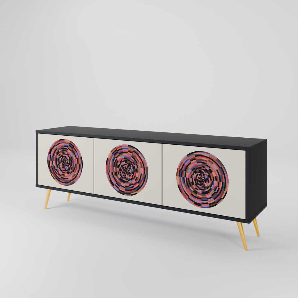 Meuble TV 3 portes BROWN CIRCLES finition noire