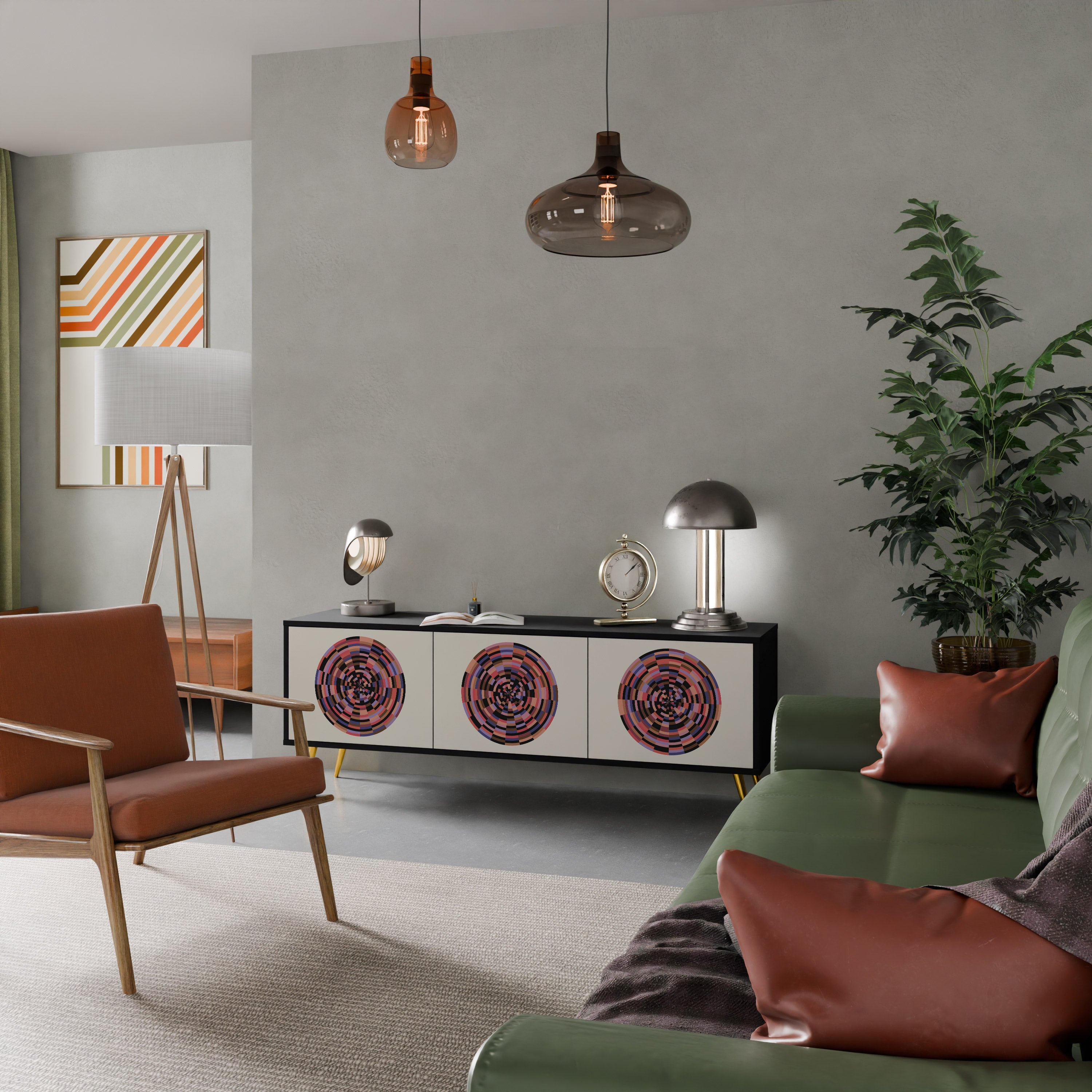 Meuble TV 3 portes BROWN CIRCLES finition noire