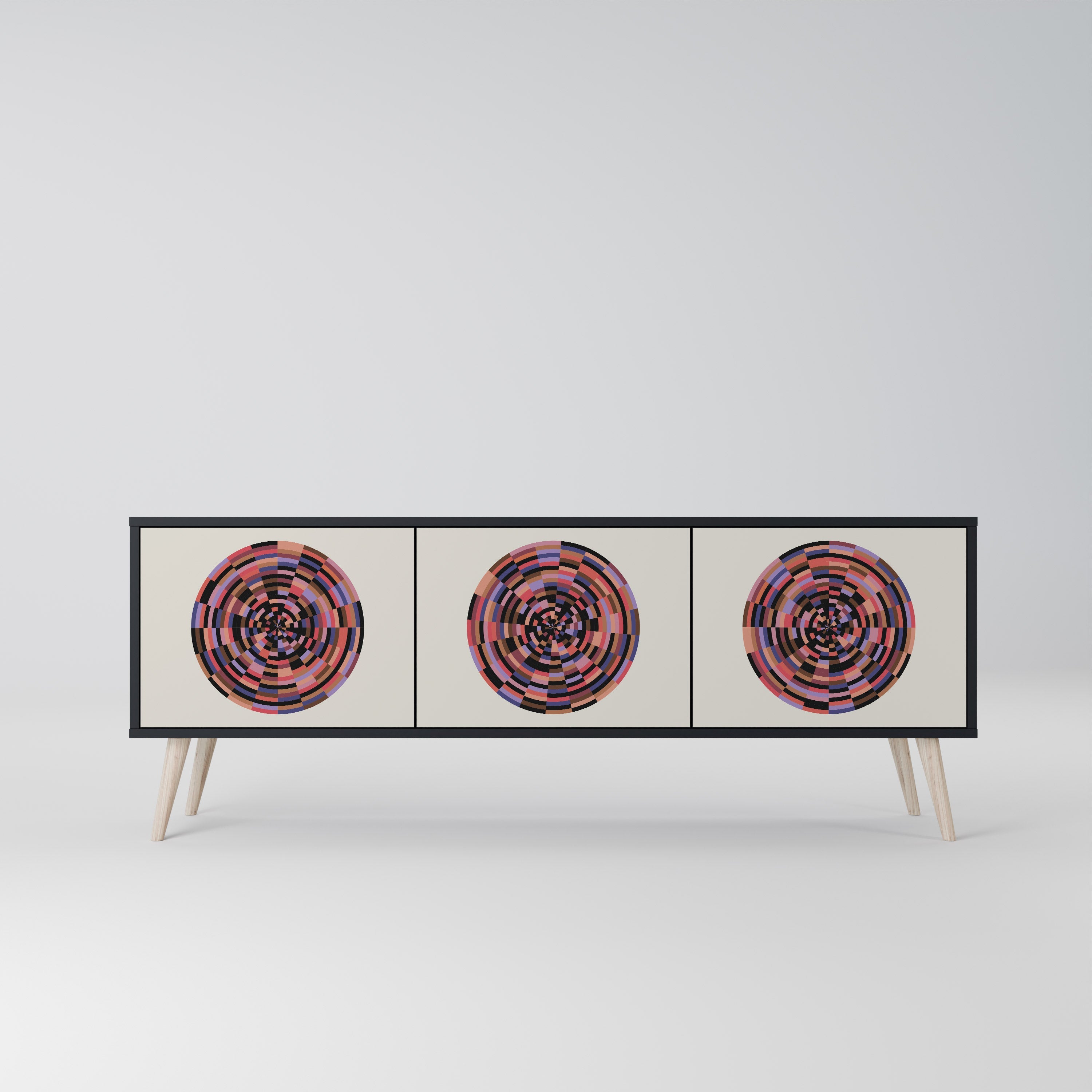 Meuble TV 3 portes BROWN CIRCLES finition noire