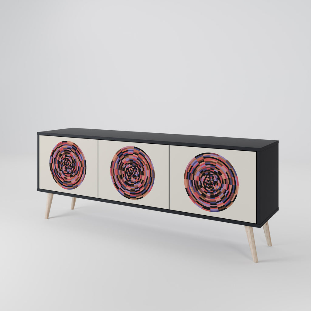 Meuble TV 3 portes BROWN CIRCLES finition noire