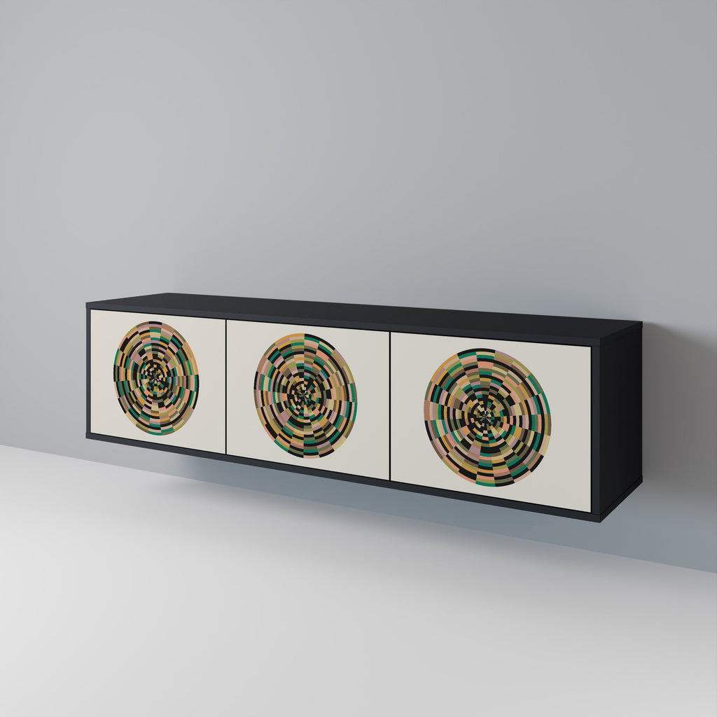 Meuble TV 3 portes GREEN CIRCLES finition noire