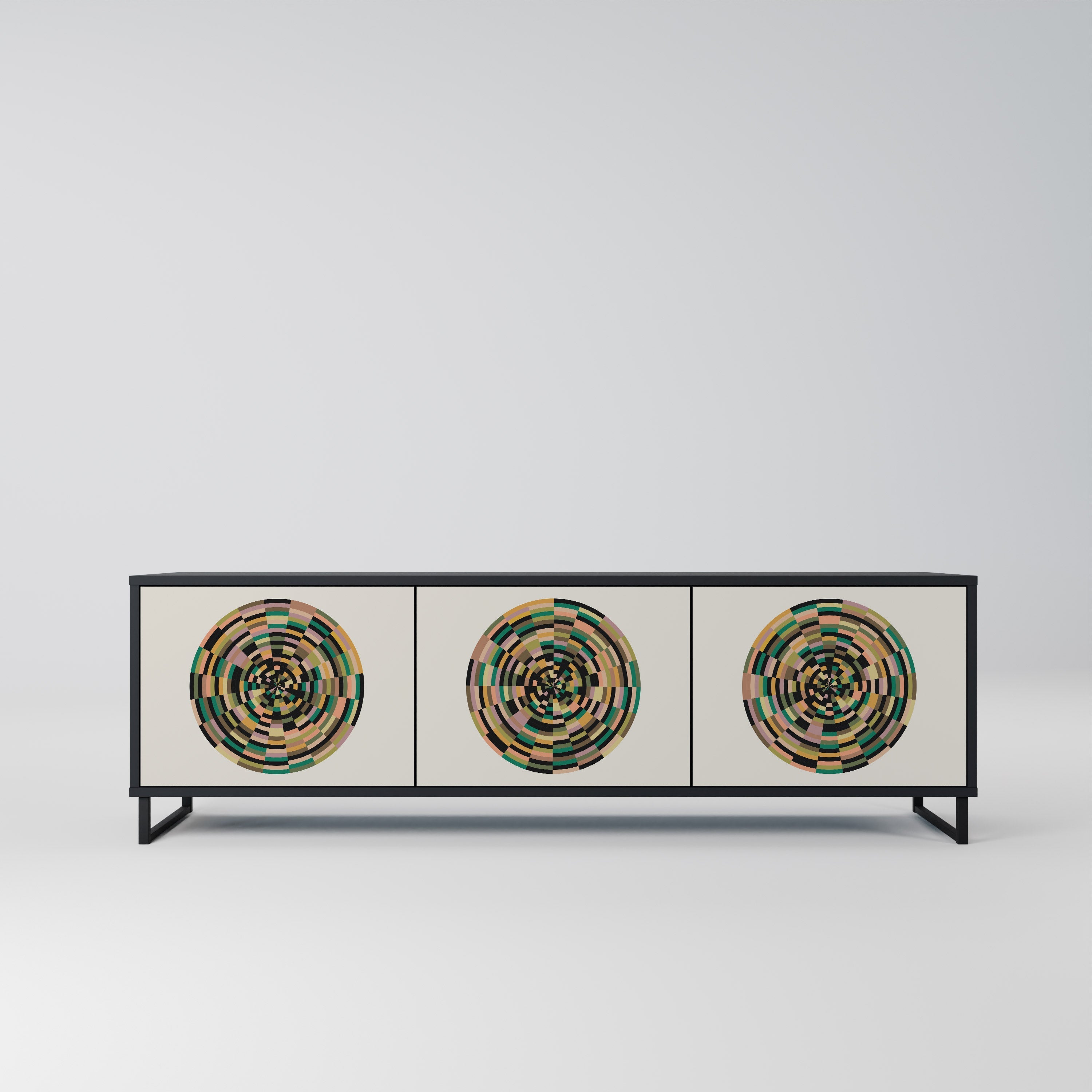 Meuble TV 3 portes GREEN CIRCLES finition noire