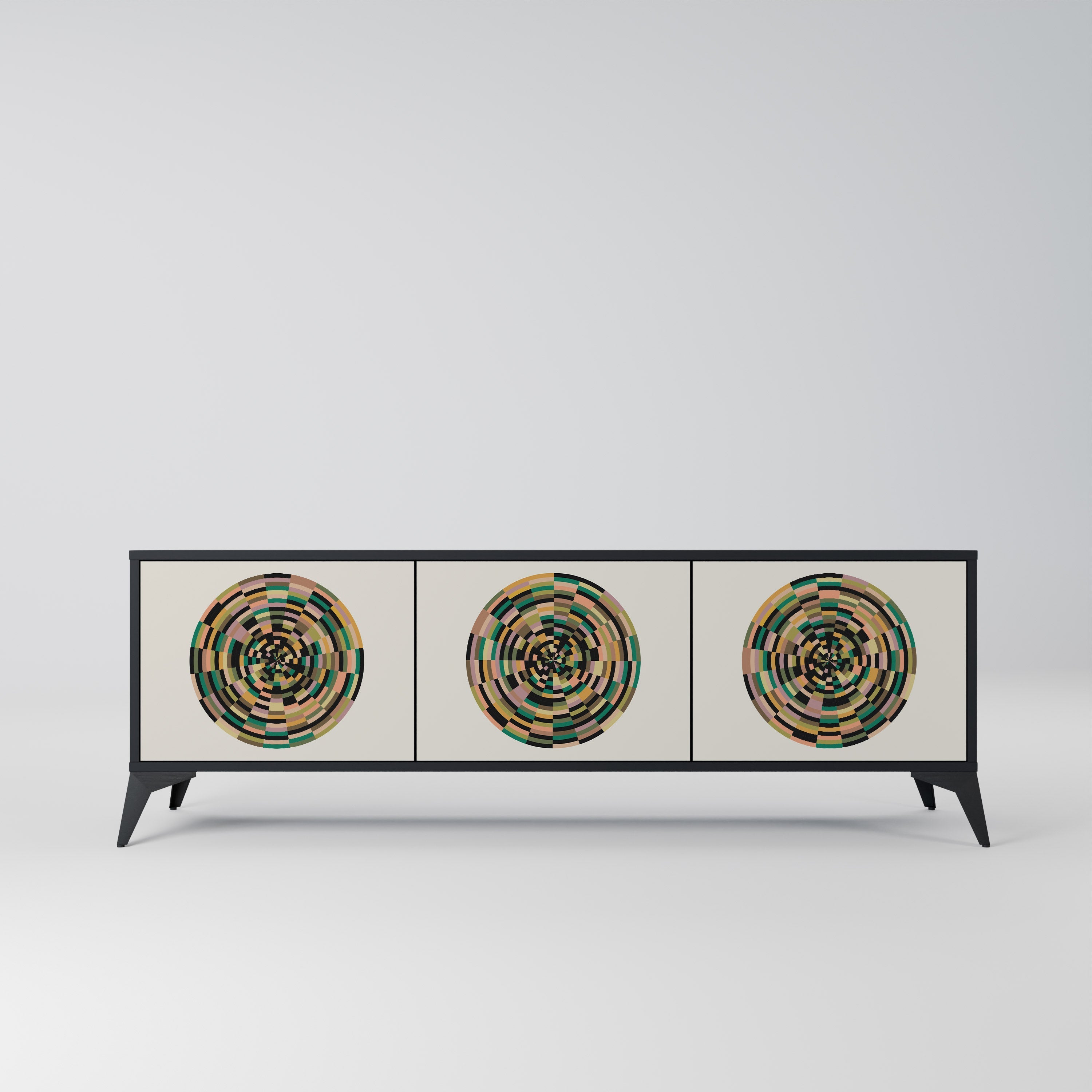 Meuble TV 3 portes GREEN CIRCLES finition noire