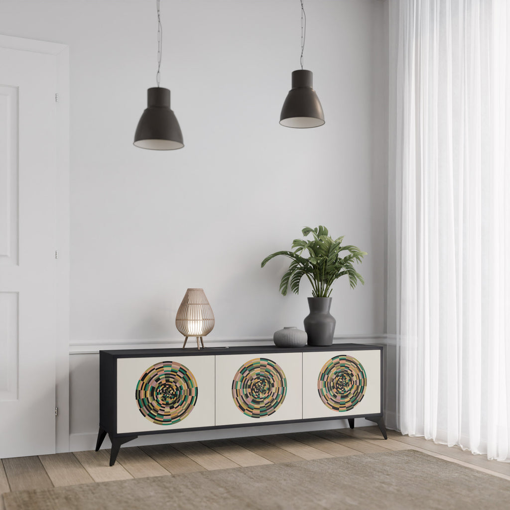 Meuble TV 3 portes GREEN CIRCLES finition noire