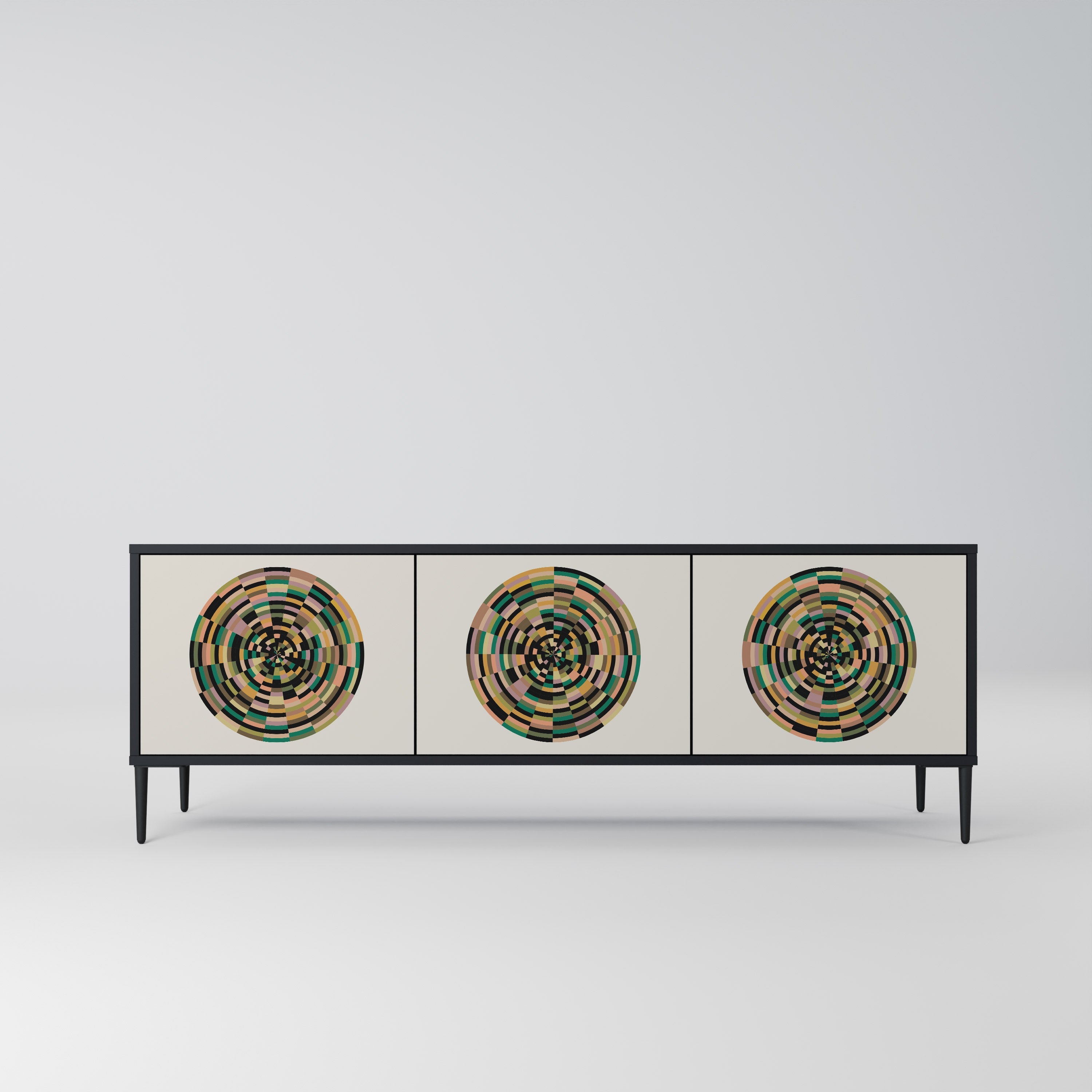 Meuble TV 3 portes GREEN CIRCLES finition noire