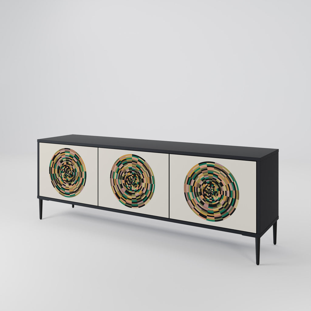 Meuble TV 3 portes GREEN CIRCLES finition noire