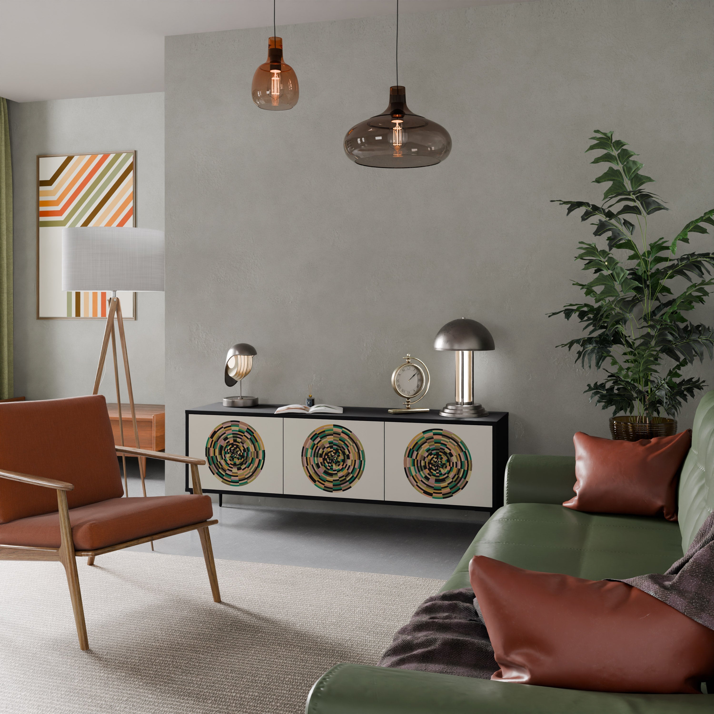 Meuble TV 3 portes GREEN CIRCLES finition noire