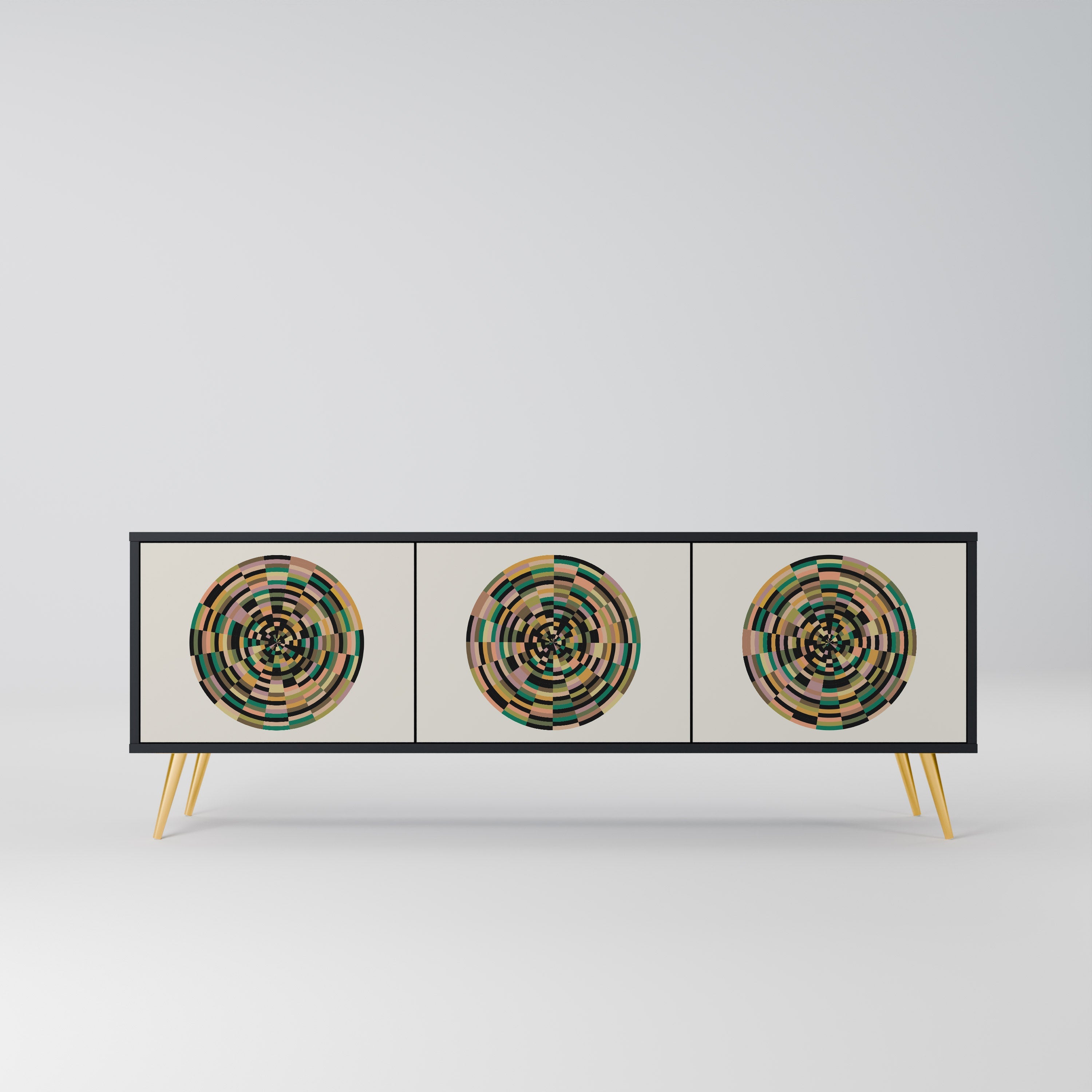 Meuble TV 3 portes GREEN CIRCLES finition noire