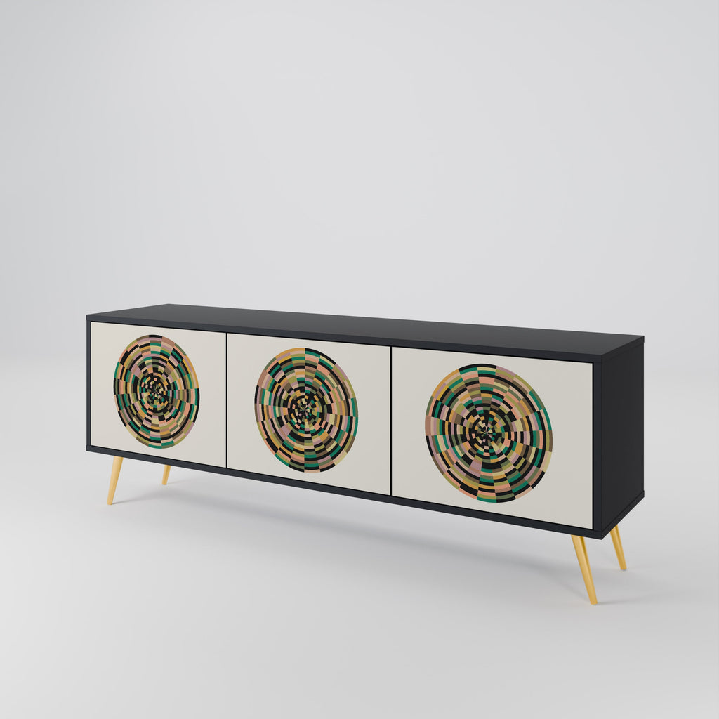 Meuble TV 3 portes GREEN CIRCLES finition noire