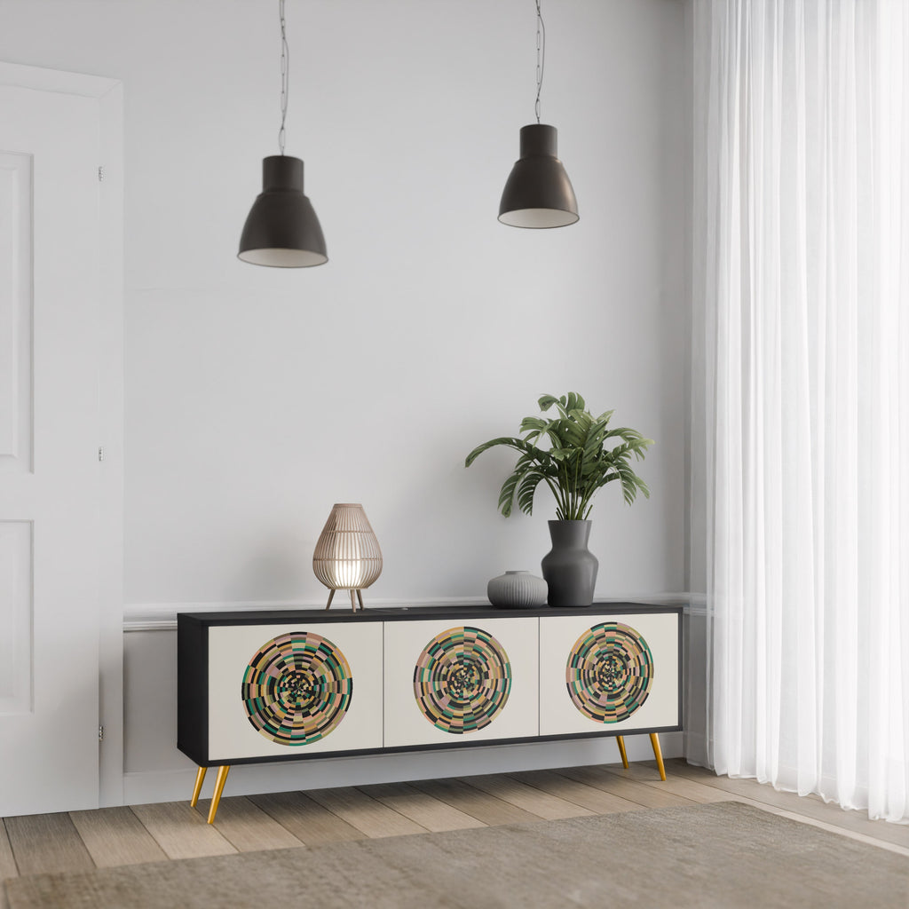 Meuble TV 3 portes GREEN CIRCLES finition noire