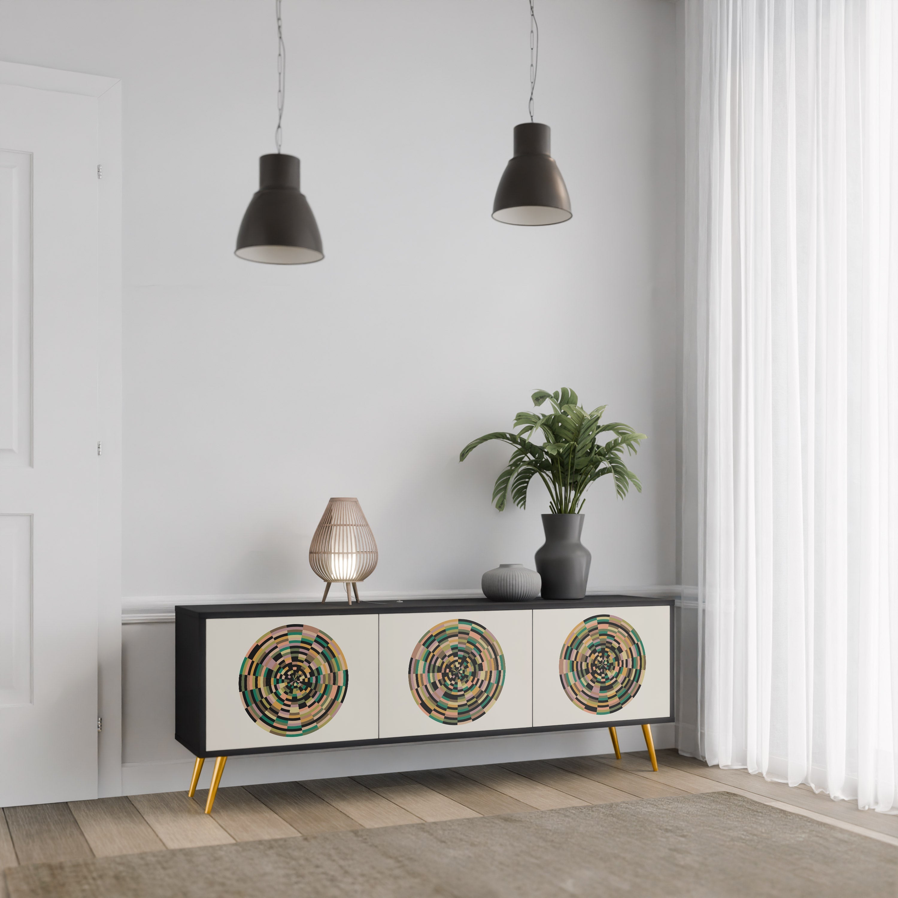 Meuble TV 3 portes GREEN CIRCLES finition noire