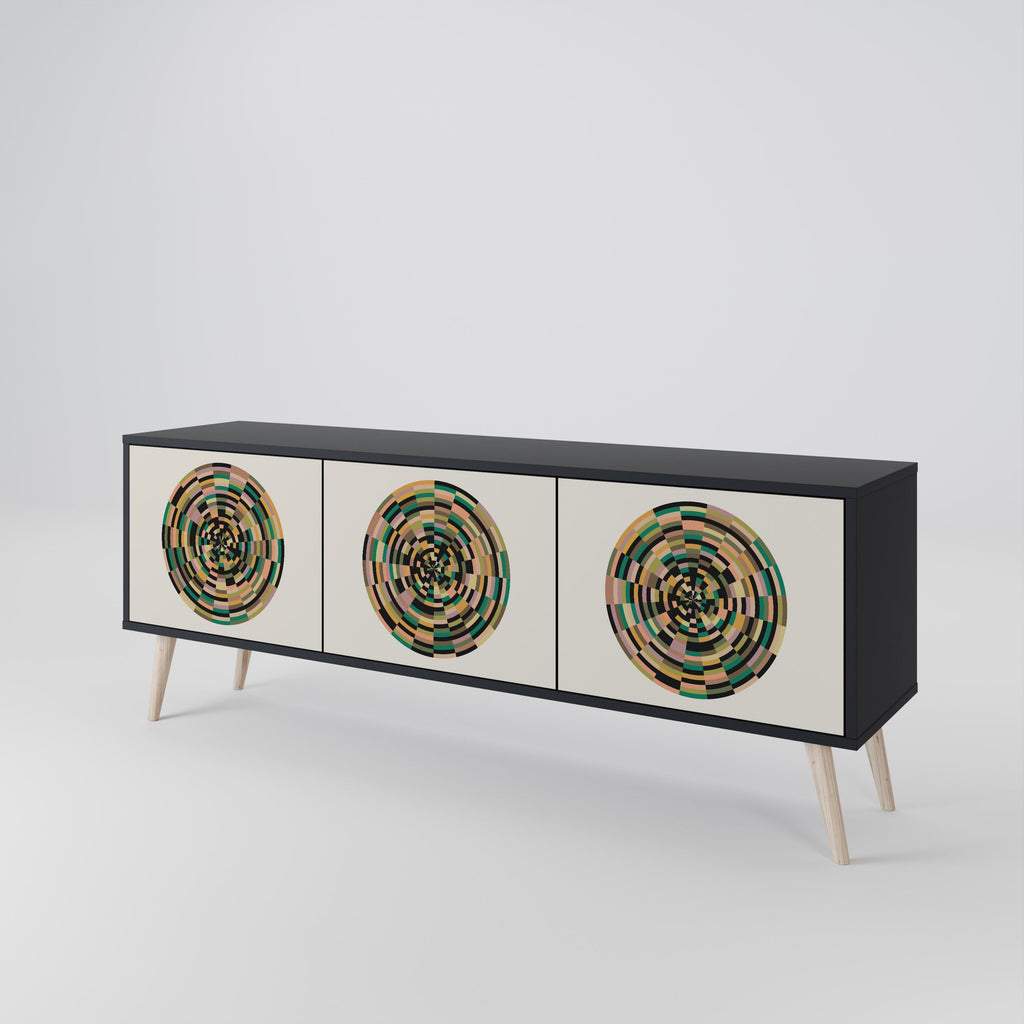 Meuble TV 3 portes GREEN CIRCLES finition noire