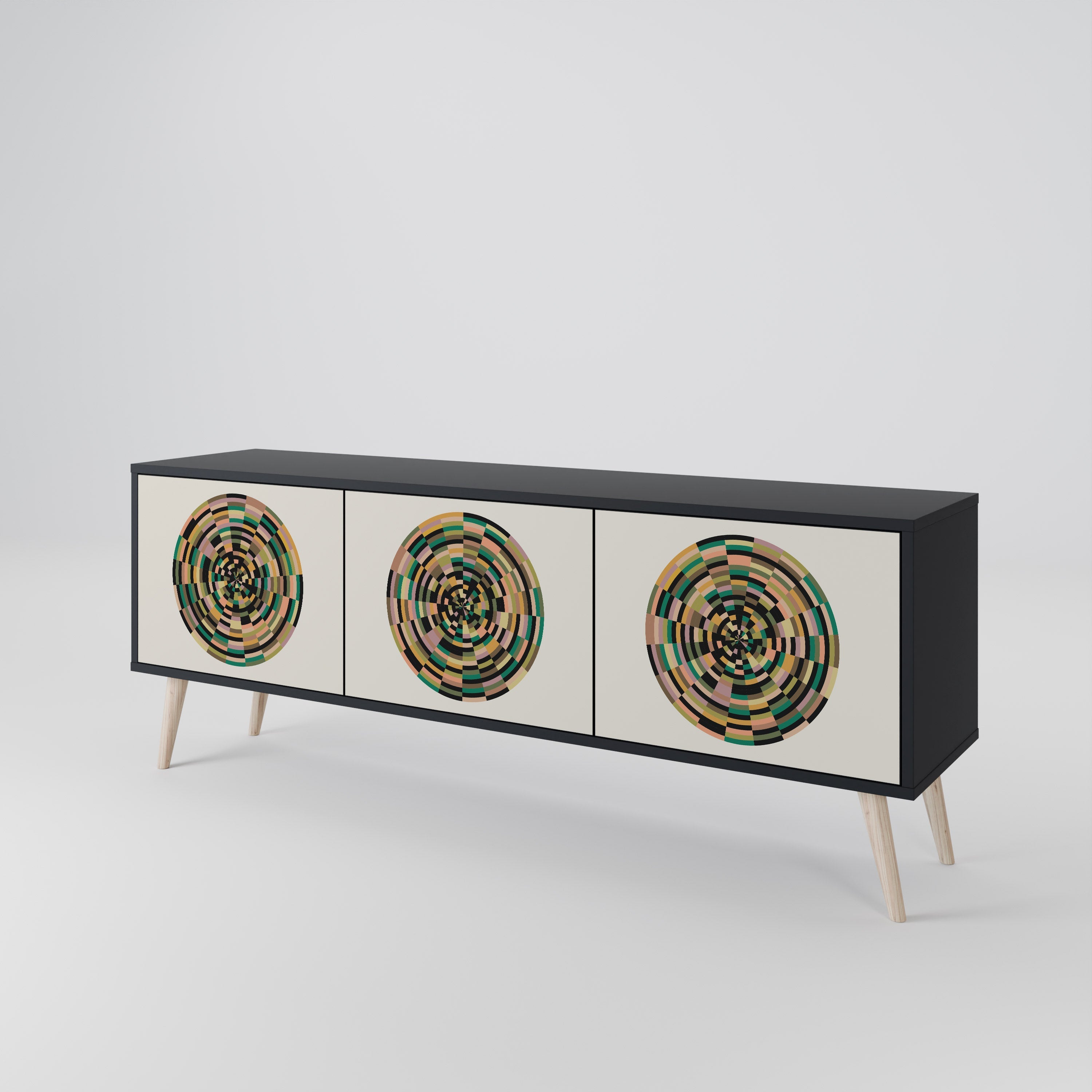 Meuble TV 3 portes GREEN CIRCLES finition noire