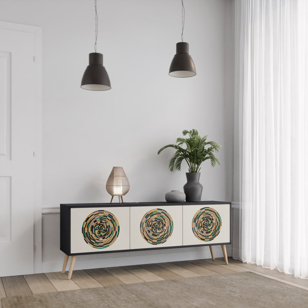 Meuble TV 3 portes GREEN CIRCLES finition noire