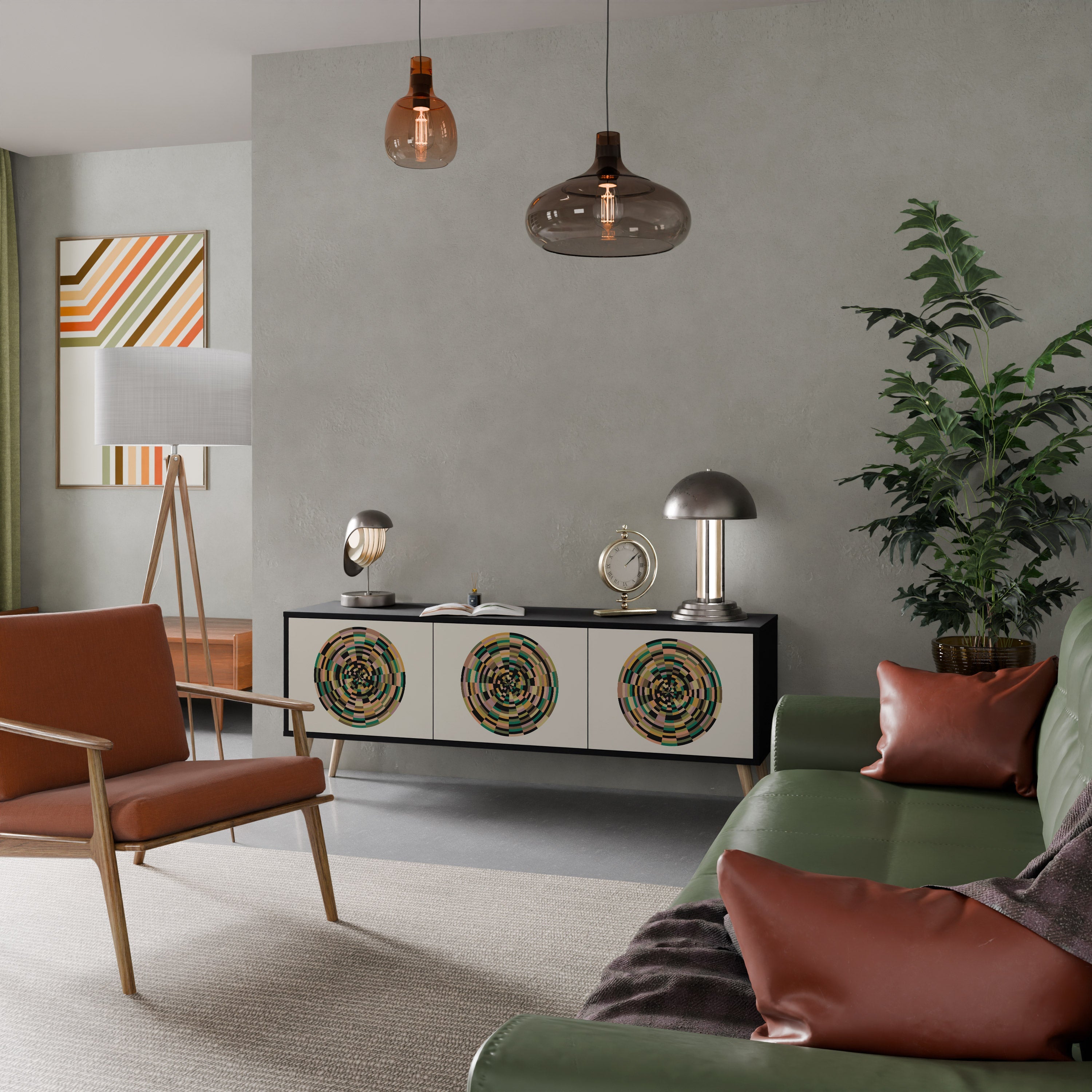 Meuble TV 3 portes GREEN CIRCLES finition noire