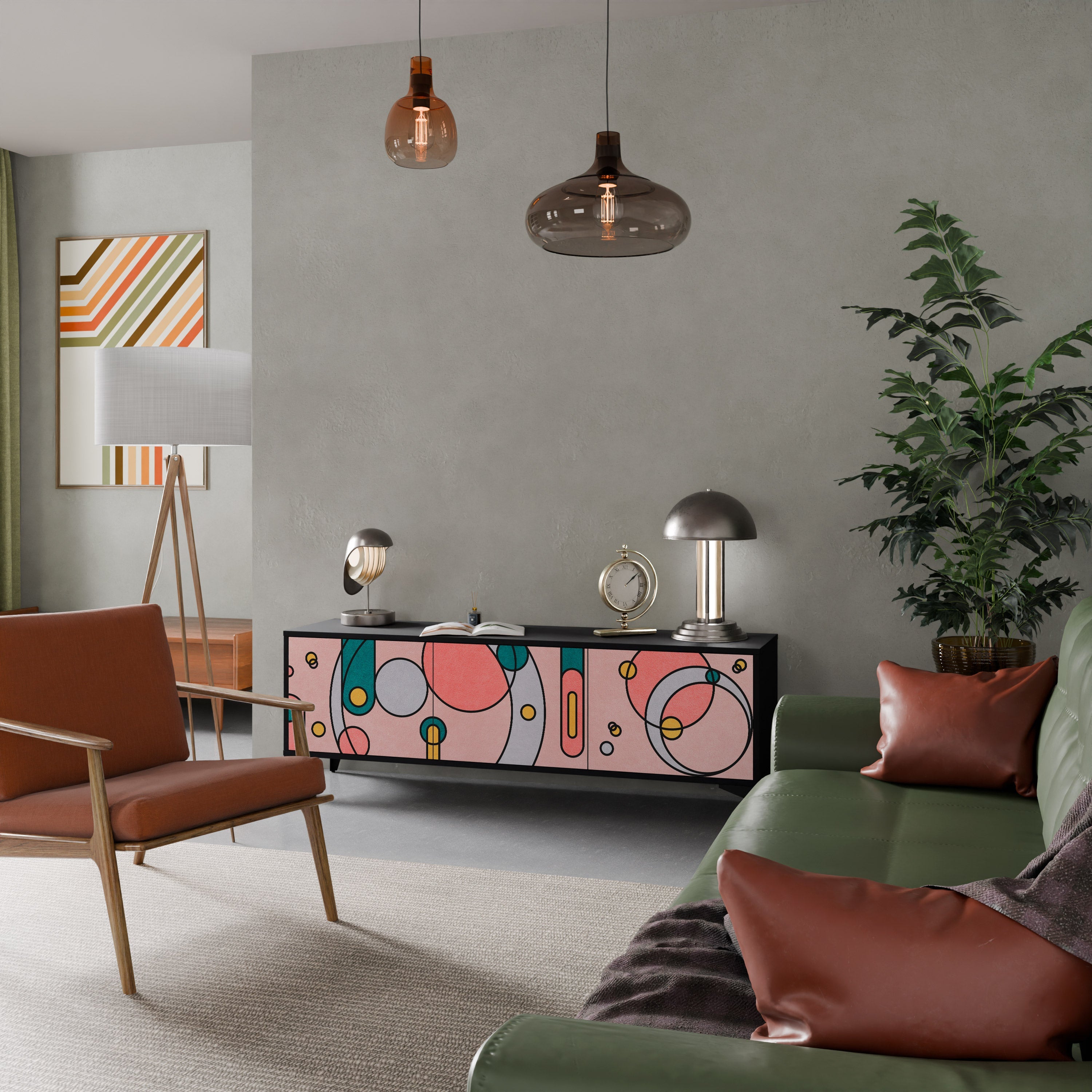 Meuble TV 3 portes GOSSAMER ECHOES finition noire