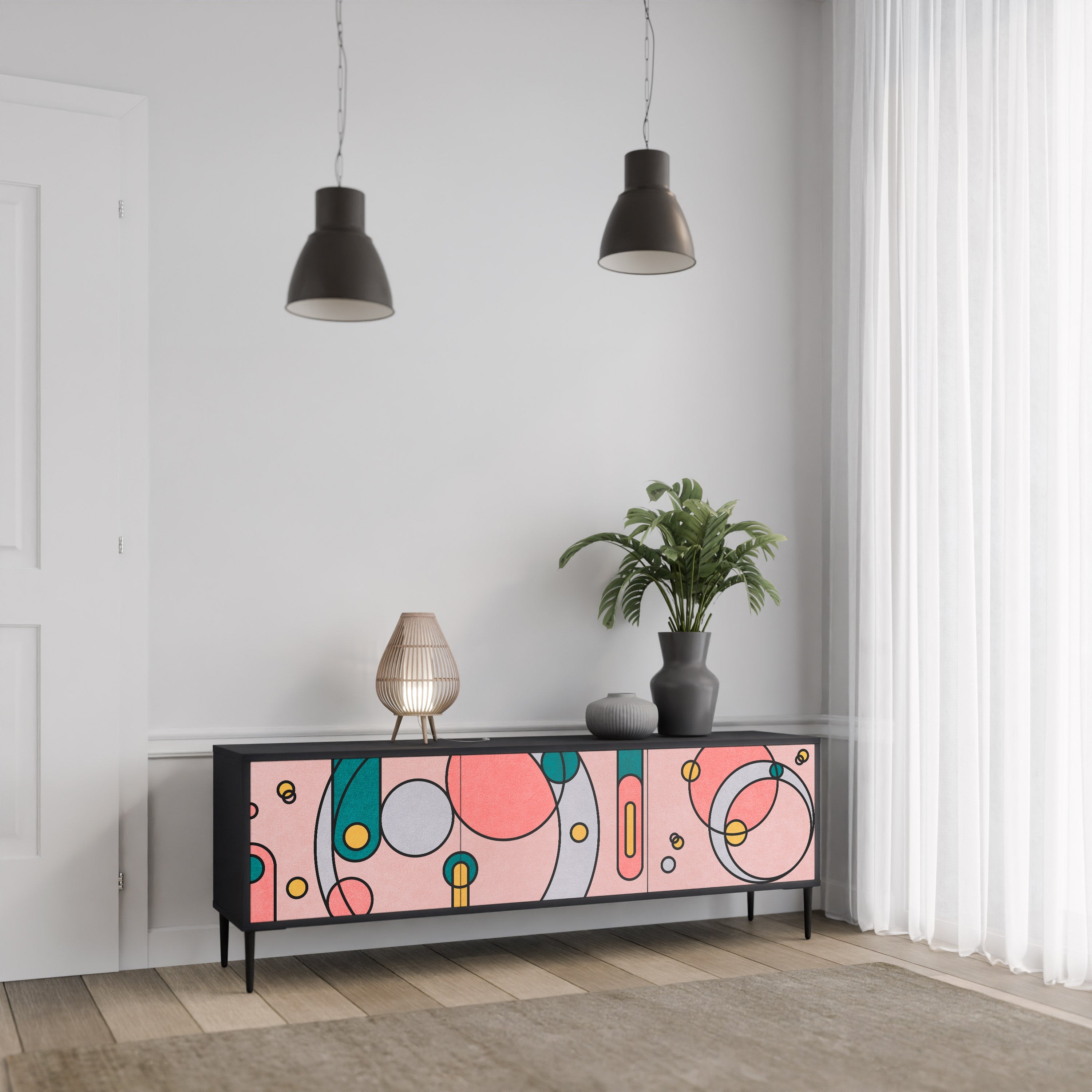 Meuble TV 3 portes GOSSAMER ECHOES finition noire