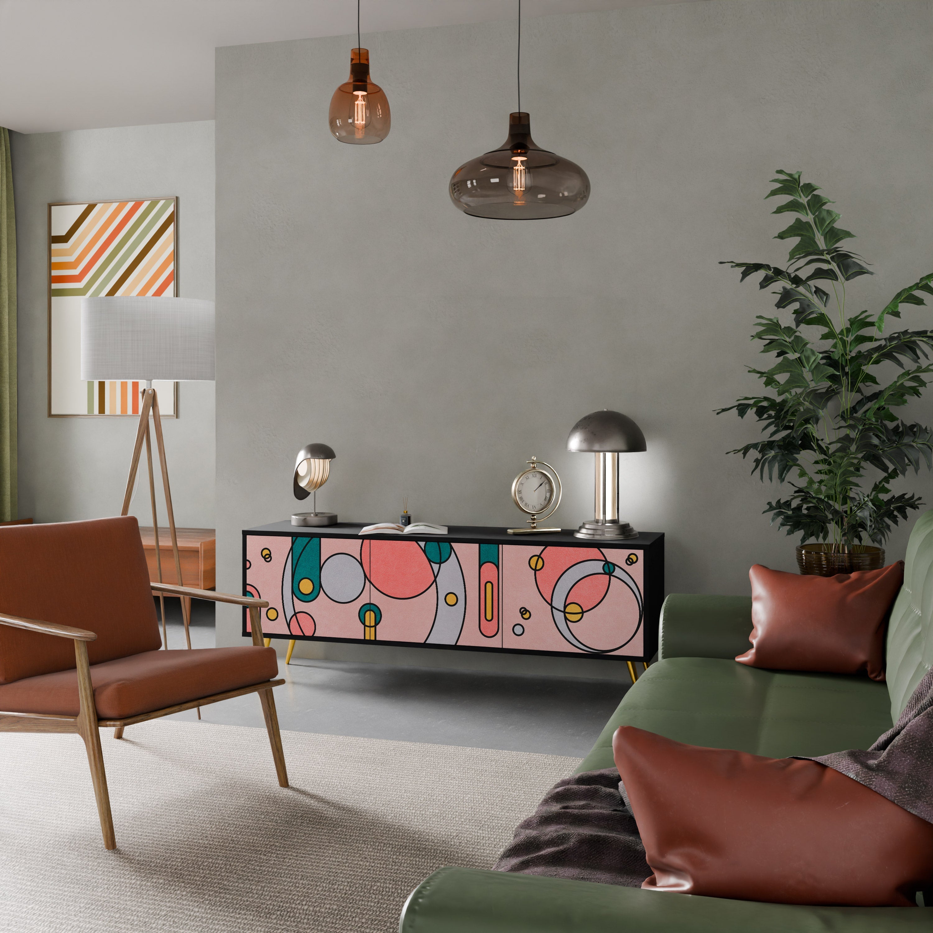 Meuble TV 3 portes GOSSAMER ECHOES finition noire