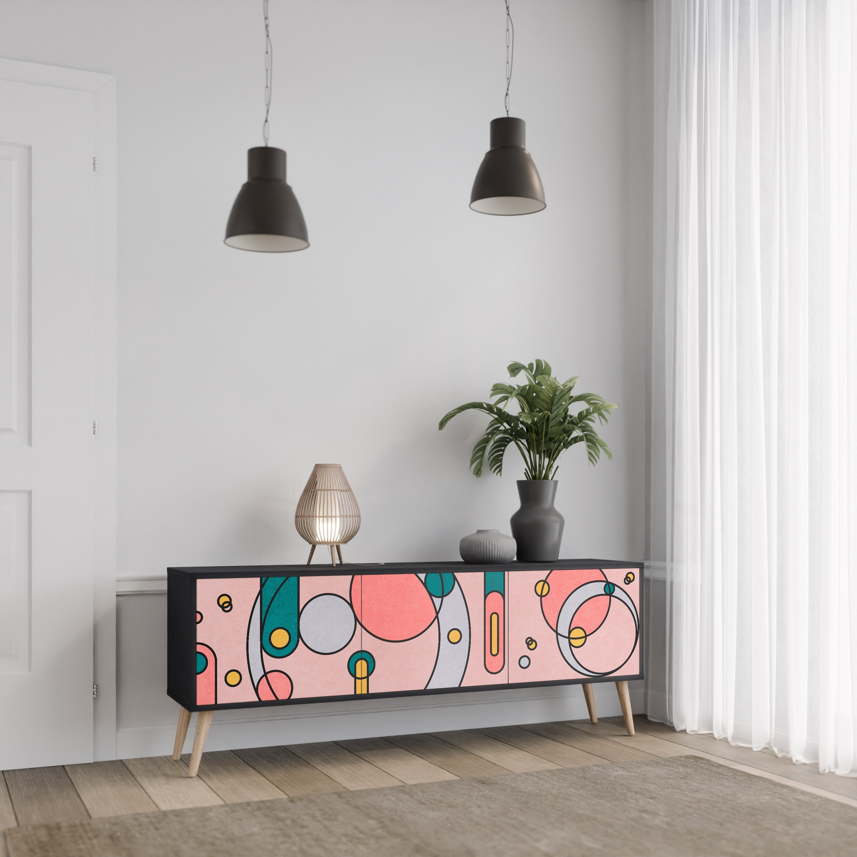 Meuble TV 3 portes GOSSAMER ECHOES finition noire